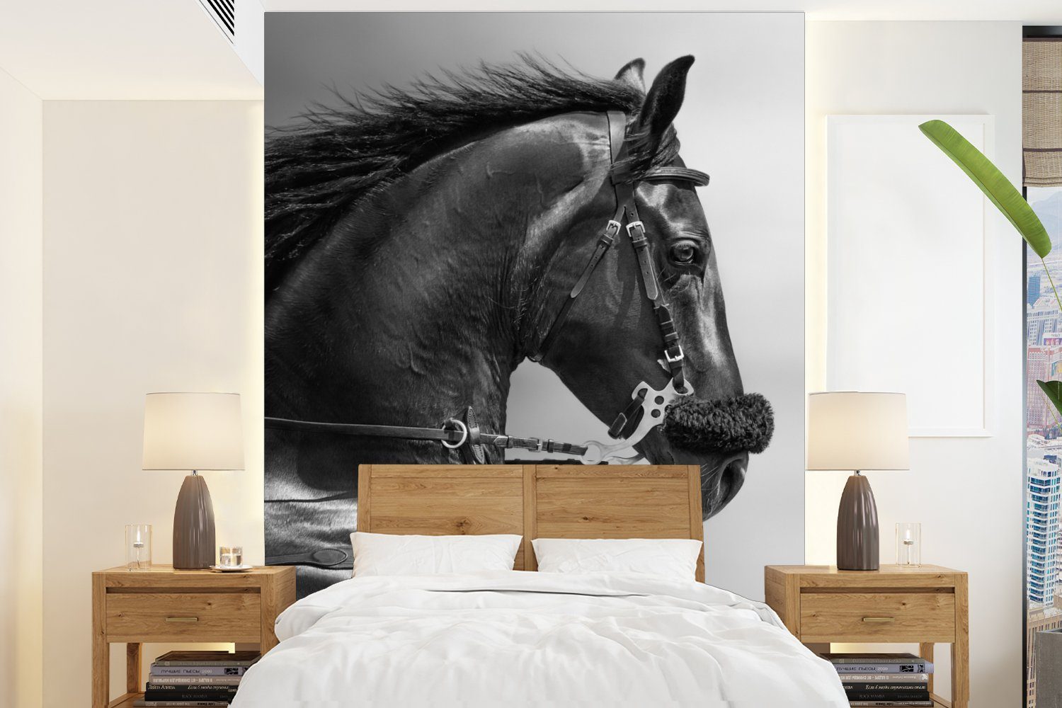 - bedruckt, Tiere, St), MuchoWow Pferde (4 Tapete Porträt Matt, Fototapete Vinyl - Montagefertig für - Schwarz Wohnzimmer, Wandtapete