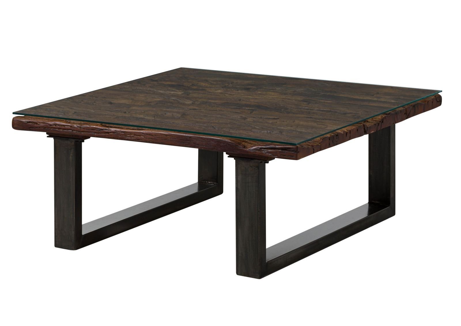 Massivmoebel24 Couchtisch SEVILLA (Massivholz, Massivholztisch), Couchtisch Altholz 100x100x42 braun lackiert CITY #28