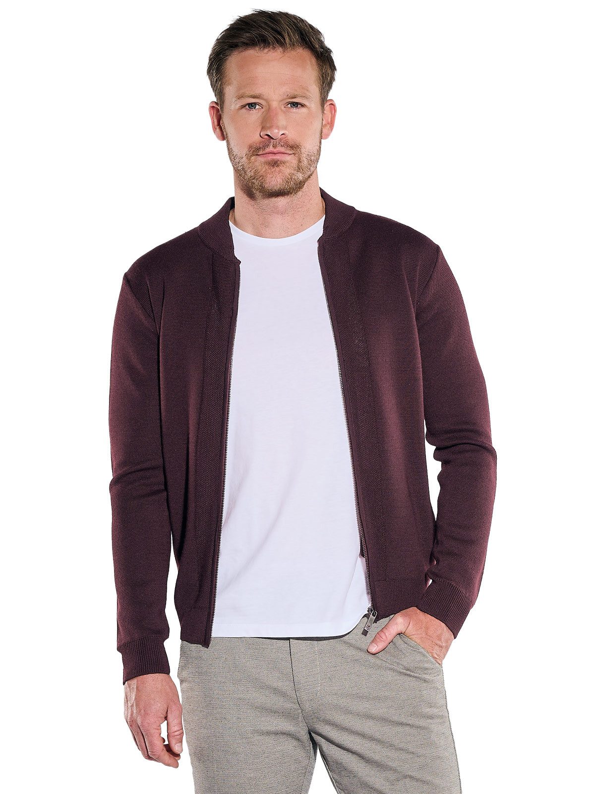 ENGBERS GERMANY Strickjacke Herren Strickjacke in Milano Rip, Dunkelrot