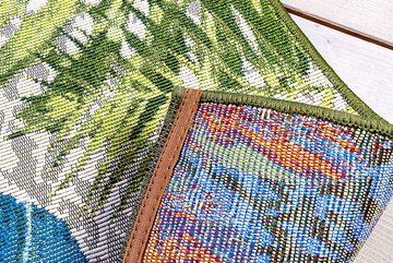 Teppich LEAF 235x160cm türkis / grün / weiß, riess-ambiente, rechteckig, Höhe: 8 mm, Wohnzimmer · Flachgewebe · florales Design · Blattmuster · Outdoor