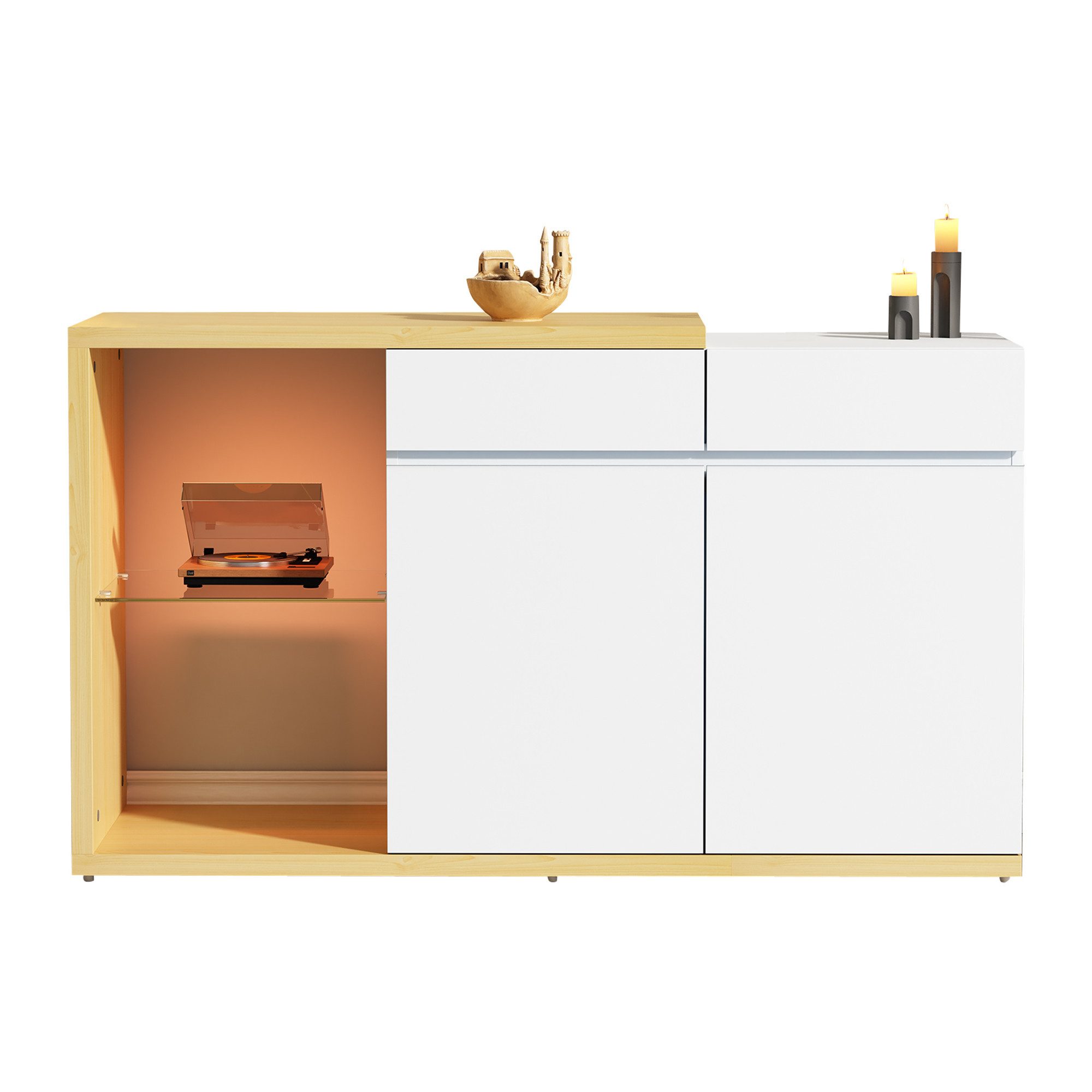Odikalo Anrichte Kommode Breite 120cm Multifunktionales 2 Türen 2 Schubkästen