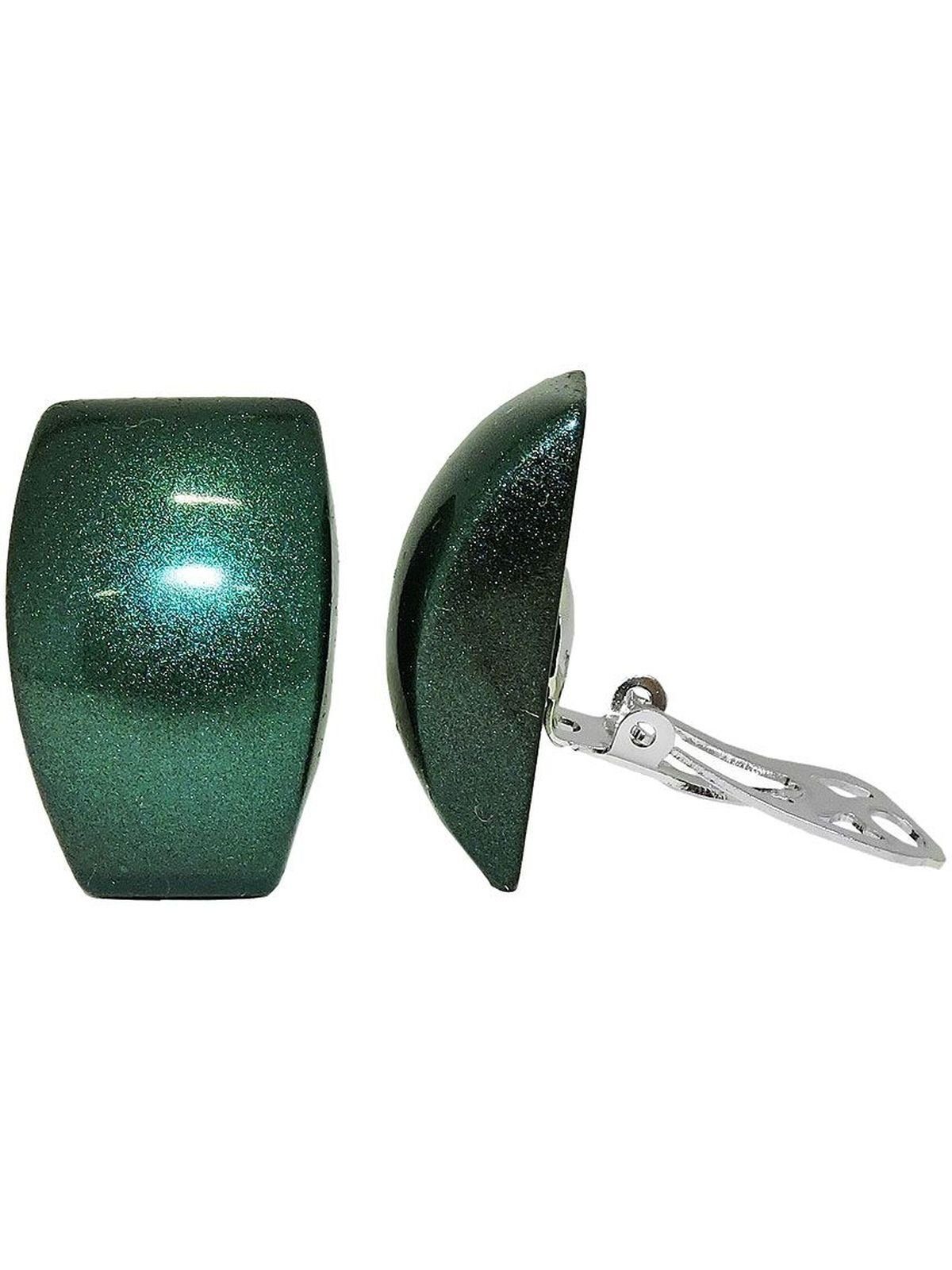 Gallay Paar glänzend 27x17mm Ohrclips Kunststoff-Bouton grün-metallic Trapez Ohrring (1-tlg)