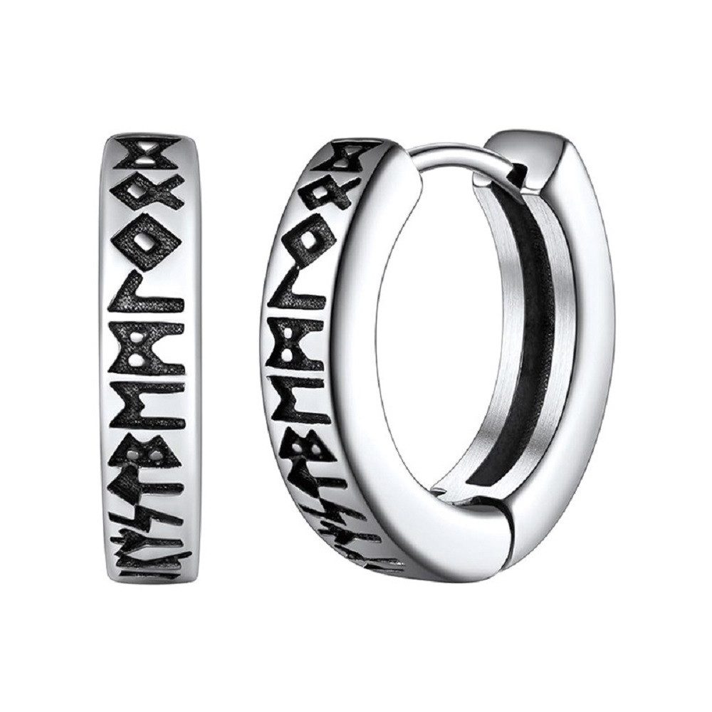 RAIKOU Lederband Männer Kette / Ohring mit Runen Anhänger Edelstahl Mobius Rund, Wikinger Schmuck