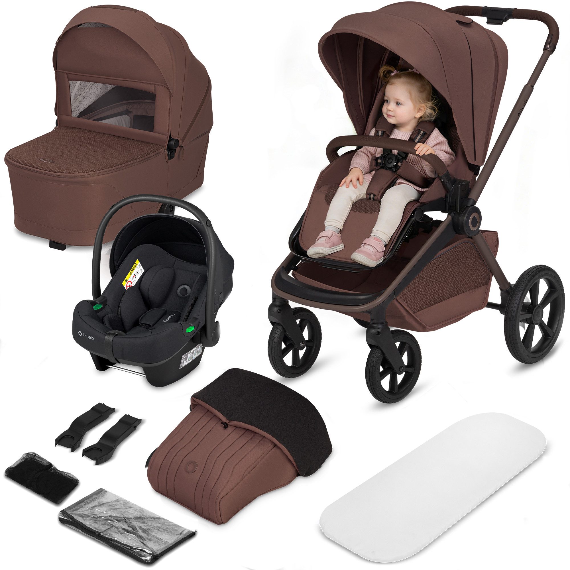 lionelo Kombi-Kinderwagen FREYA 3IN1, (Set), 3in1/Astrid i-Size/faltbare Wanne/AiryDots/UPF50+