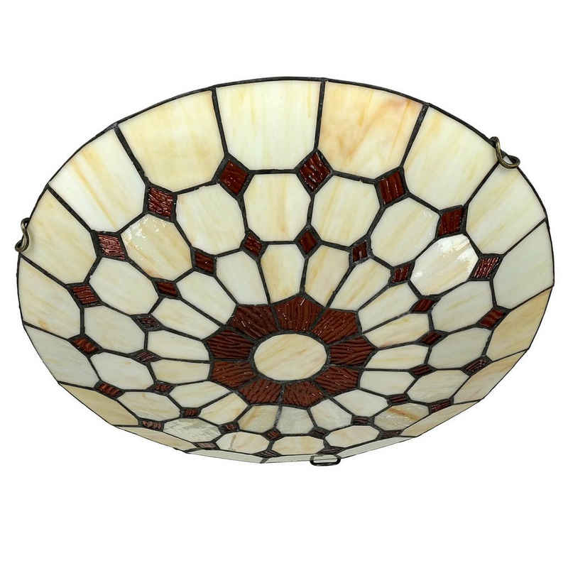 Licht-Erlebnisse Deckenleuchte MARVEL, ohne Leuchtmittel, Deckenlampe Tiffany Stil Buntglas rund 40 cm flach Wohnzimmerlampe