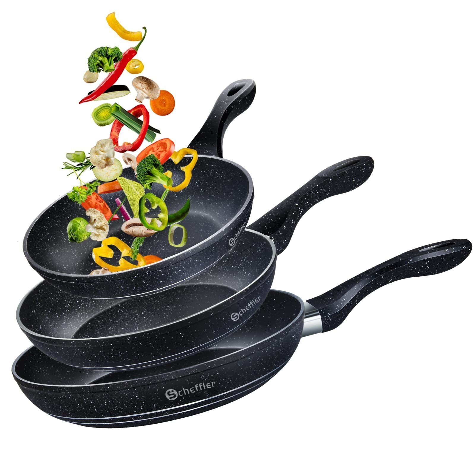 Scheffler Pfannen-Set Pfanne Ø20/24/28 cm Bratpfanne Antihaftbeschichtung Pfanne Induktion, Aluminium (Pfannenset, 3-tlg), Indukion