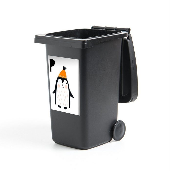 MuchoWow Wandsticker Kinderillustration der Buchstaben des Alphabets "Pinguin" mit (1 St) Mülleimer-aufkleber Mülltonne Sticker Container Abfalbehälter