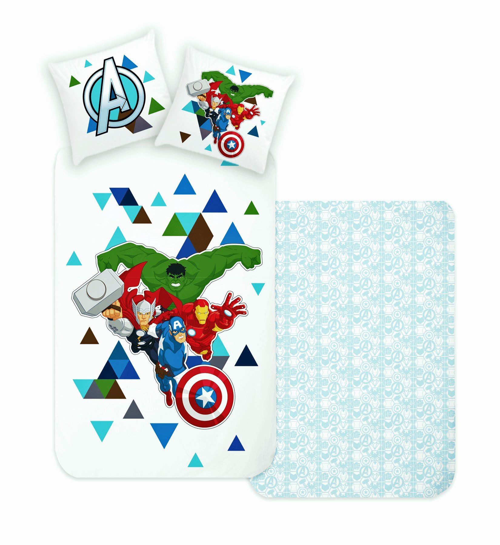 JACK Kinderbettwäsche Avengers Disney 135x200cm Captain America, Renforcé, 2 teilig, alle Marvel Helden, mit Reißverschluss