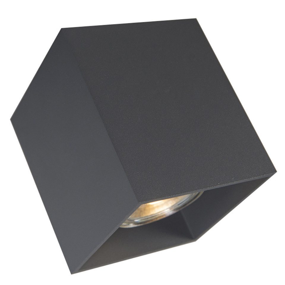 Qazqa LED Aufbaustrahler Qubo, ohne Leuchtmittel, GU10, Grau, Modern, Aluminium, 1-flammig