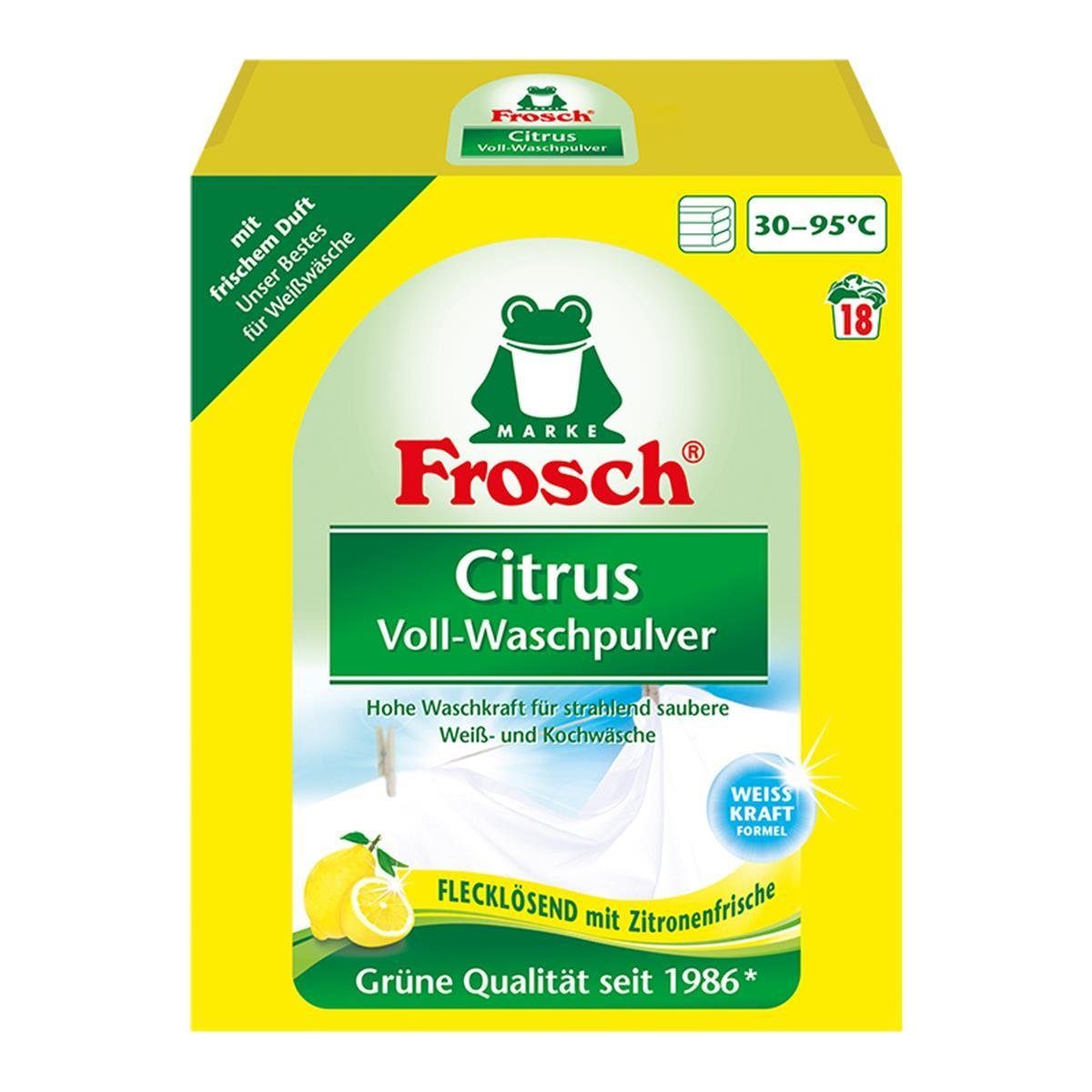 FROSCH Frosch Citrus Voll-Waschpulver 1,35 kg - Flecklösend mit Zitrone  Vollwaschmittel