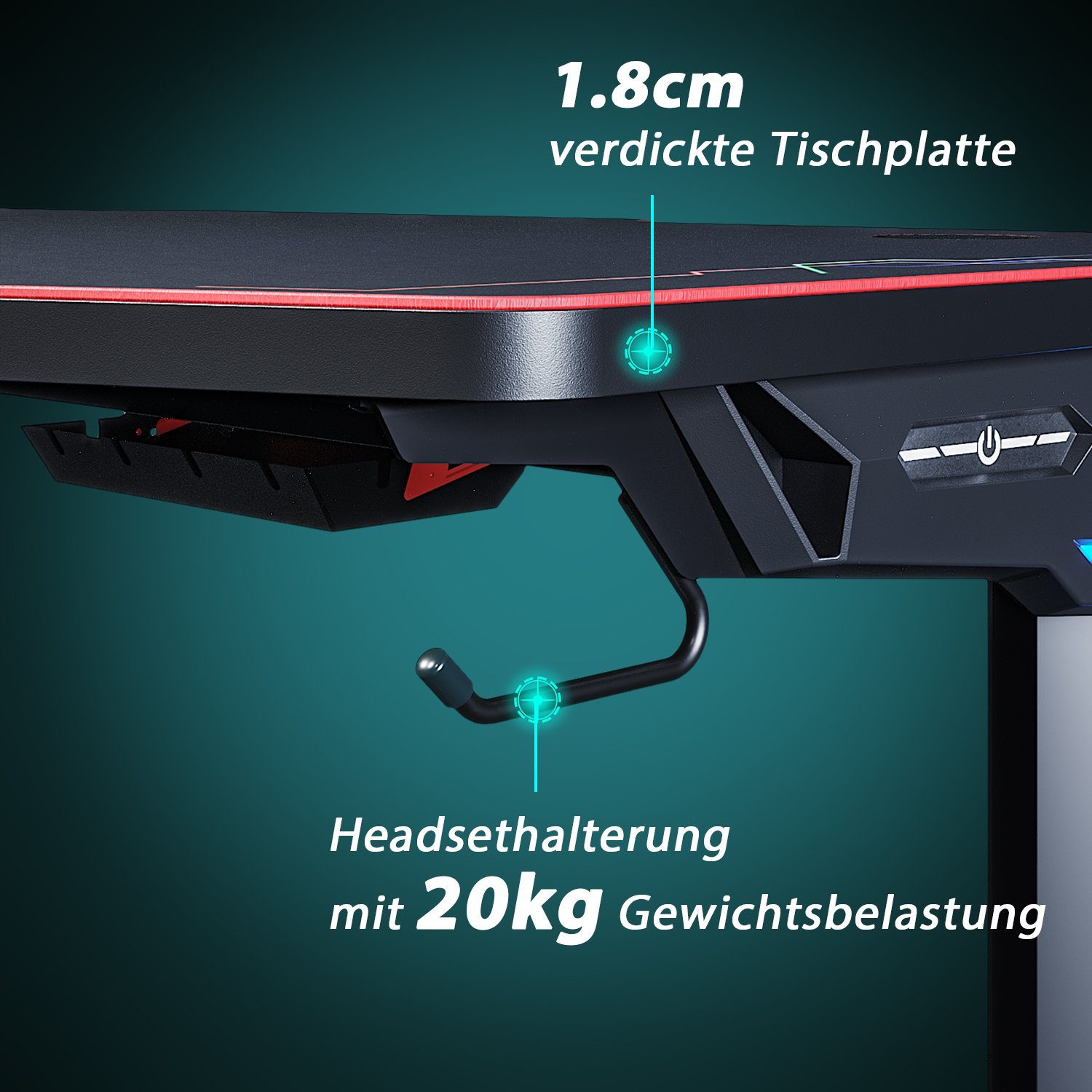 cm, LED-Beleuchtung, Mehrzweckspieltisch Gamingtisch Schwarz SONNI mit 140x60x75 in 140cm breite