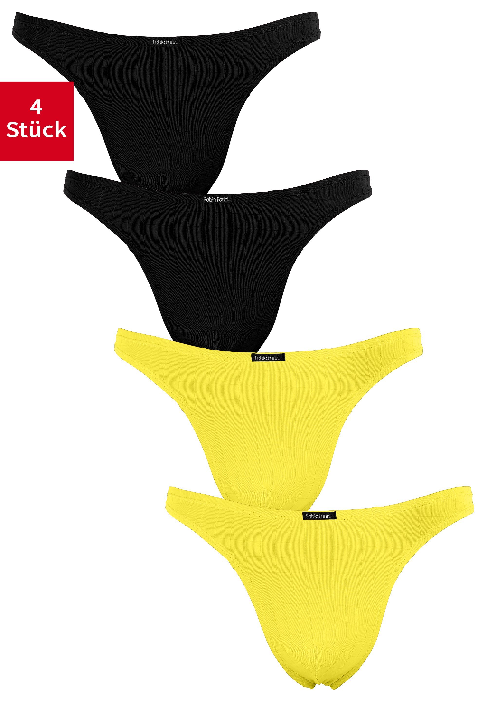 Fabio Farini String Herren Unterhosen - Männer Tangas aus atmungsaktiver Mikrofaser (4-St) im sportlichen Look mit Karo-Muster