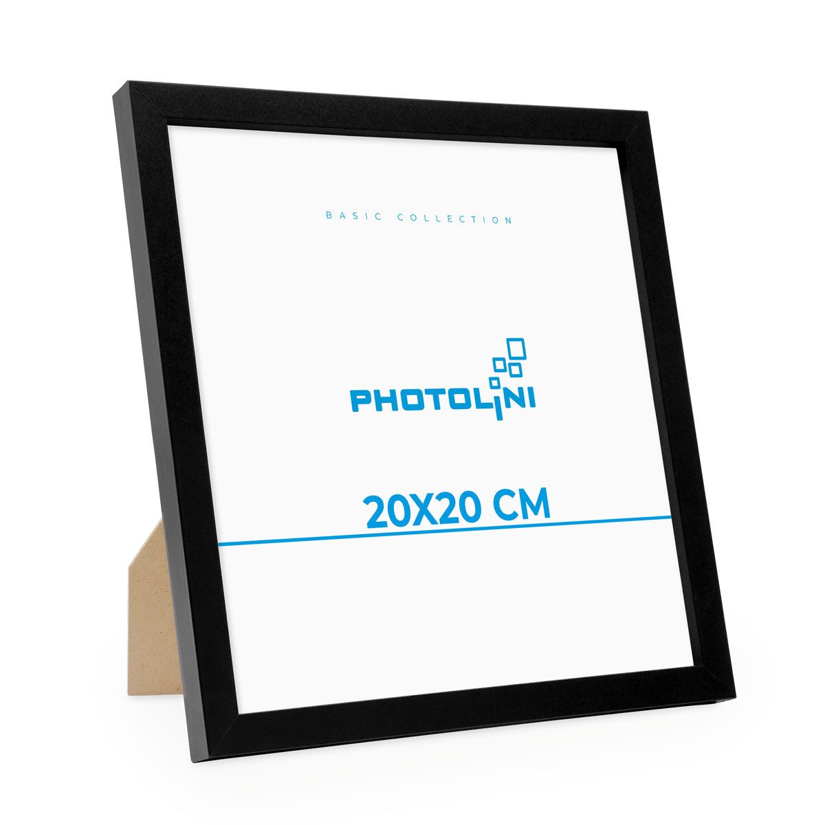 PHOTOLINI Bilderrahmen modern mit bruchsicherem Acrylglas, Holz MDF für Fotos & Poster, für 1 Bilder (1 Einzelrahmen), Posterrahmen 20x20 cm quadratisch, zum Aufhängen & Aufstellen