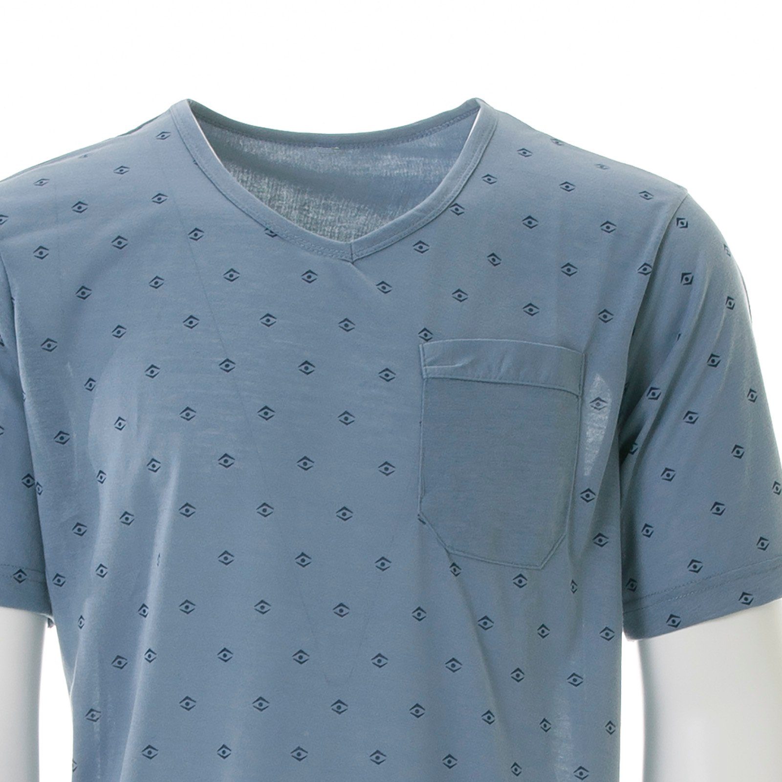 Raute Nachthemd graublau - V-Ausschnitt Kurzarm Nachthemd Lucky Auge
