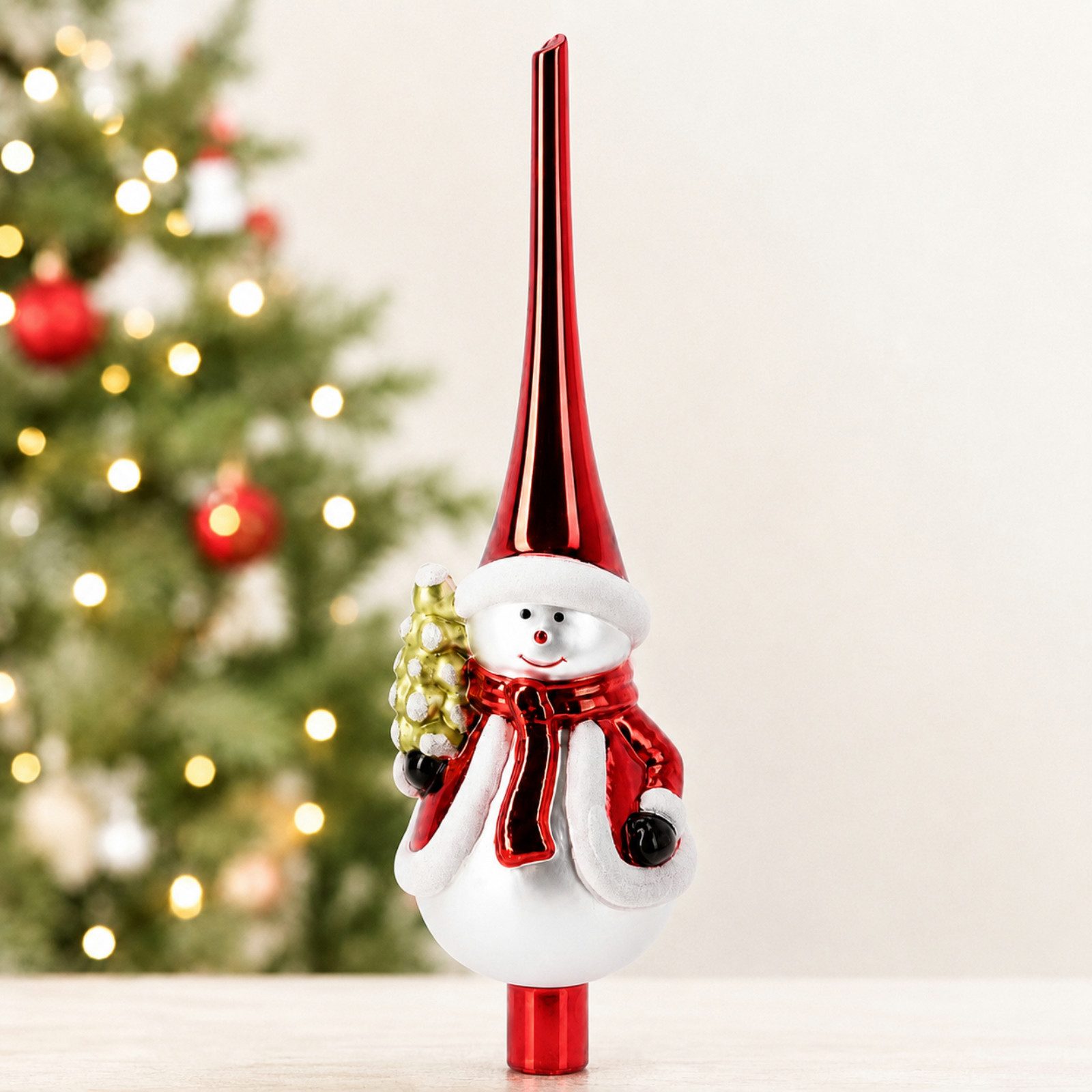 Koopman Christbaumspitze Baumspitze Glas Schneemann Silber 28cm (1-tlg), Schneemann, 28cm hoch, Glas, Leichtgewichtig, Weihnachten