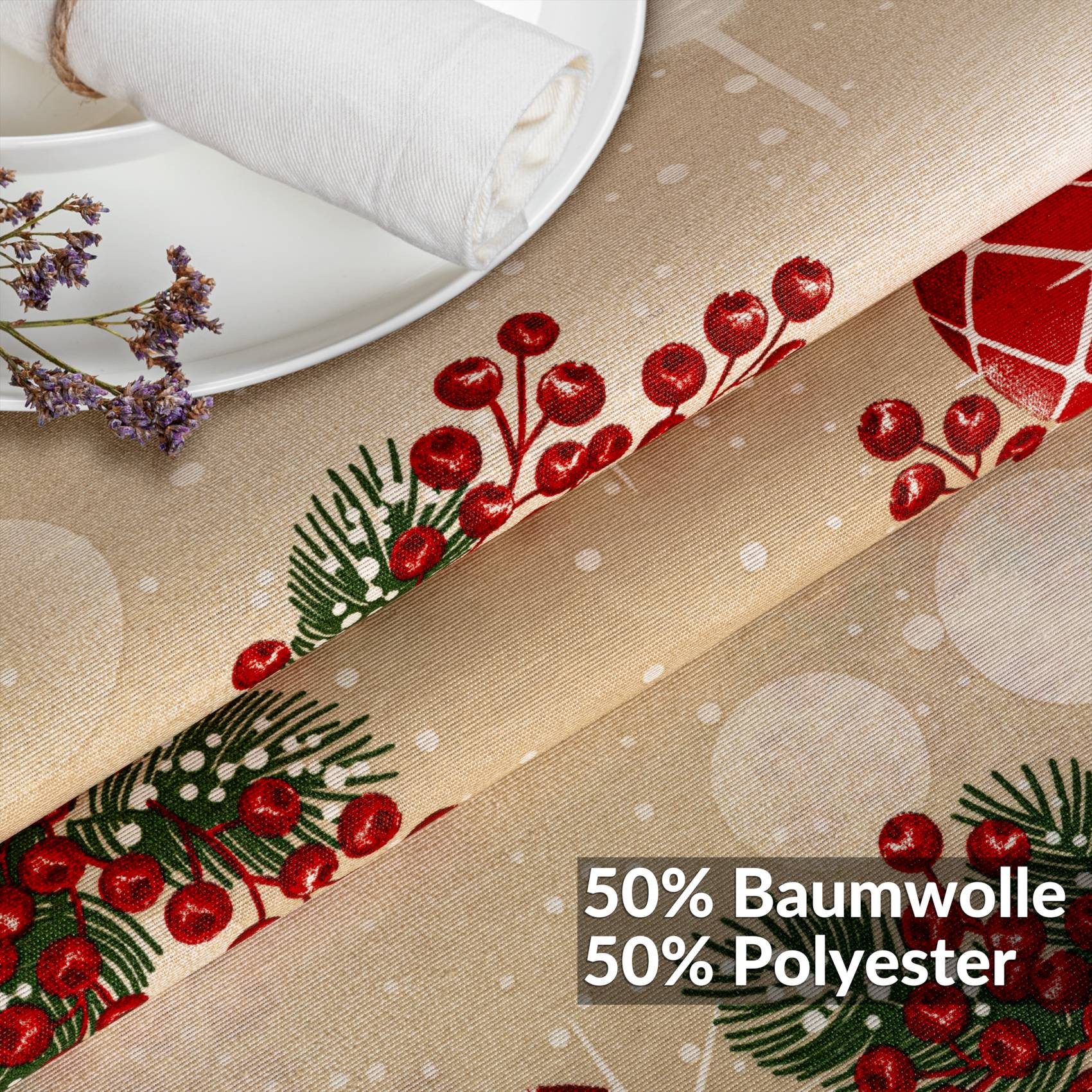 ANRO Tischdecke Weihnachten abwaschbare Weihnachtstischdecke (Einzelstück 1-tlg), Schmutzabweisend Weihnachten Beige Oval 160x140cm