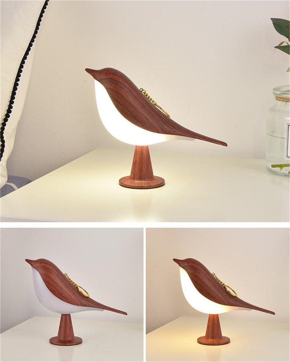Braun Schlafzimmer Vogel USB-Schreibtischlampe Nachtlicht Nachtlicht, Nachttischlampe, Rouemi