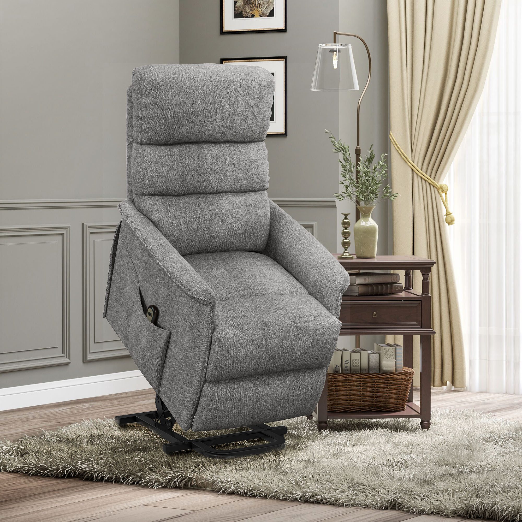 HOMCOM Relaxsessel Sessel mit Leinenoptik, Taschenfeder und Fernbedienung (TV-Sessel, 1-St., Fernsehsessel), für Wohnzimmer, Grau