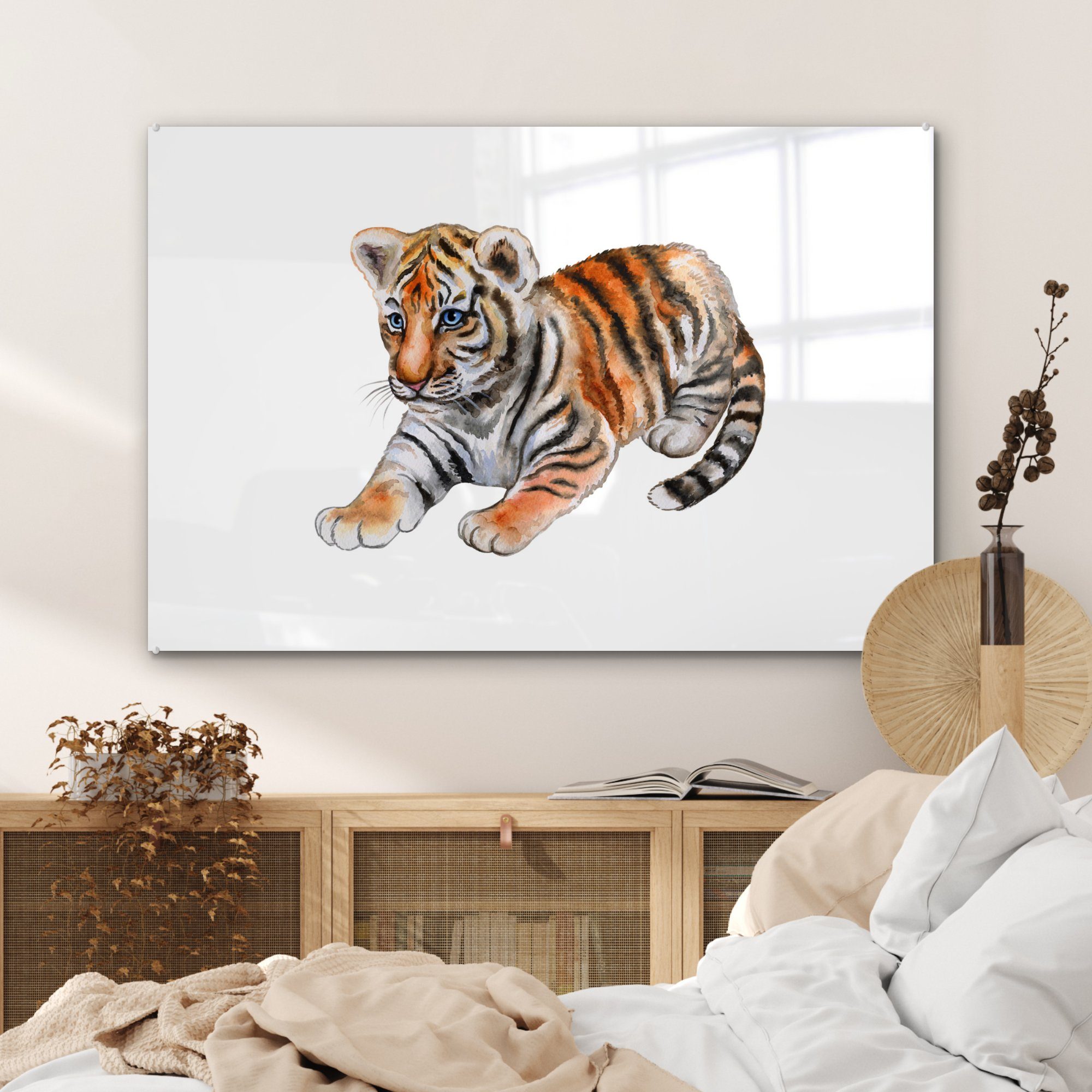 Acrylglasbilder - Tiger - St), & Schlafzimmer MuchoWow Wohnzimmer (1 Acrylglasbild Baby Weiß,