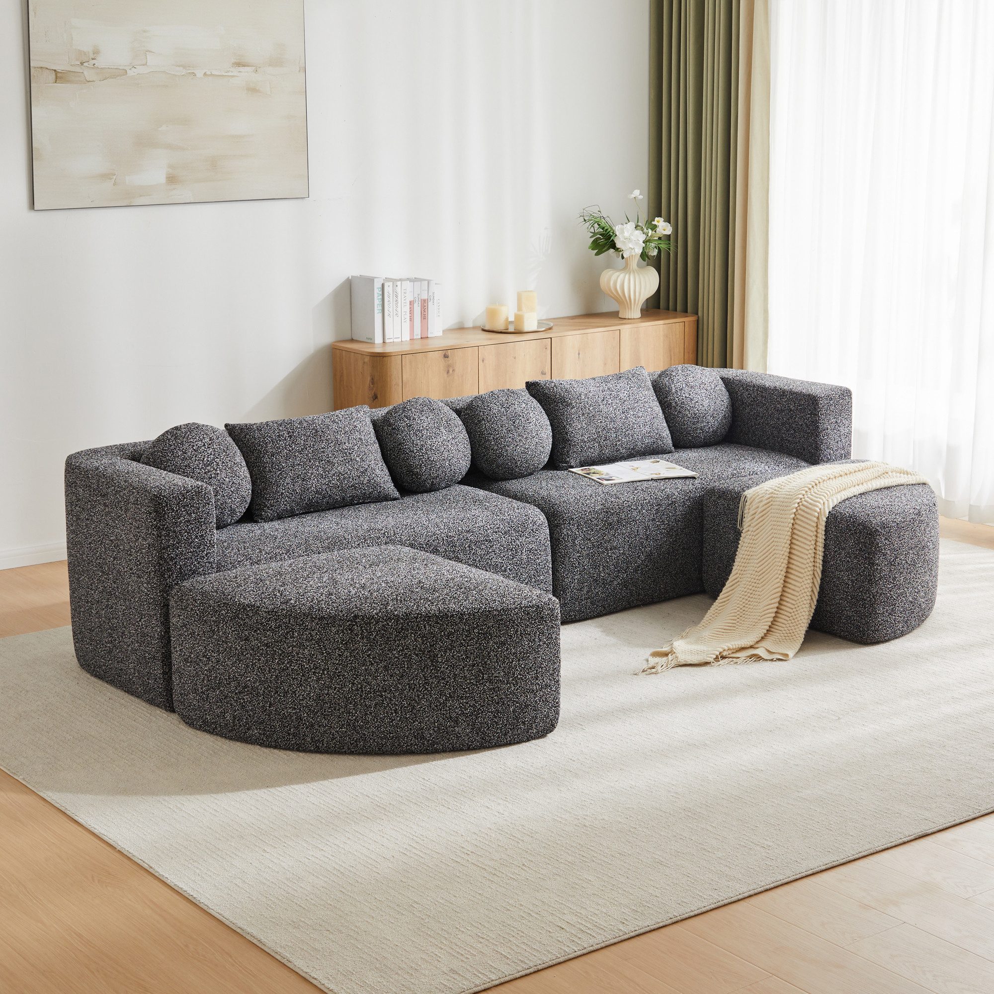STILVORA Loungesofa Modulare Schlafcouch mit Schlaffunktion Chenille Cloud Couch Schwarz, Relaxsofa kombiniert modernes Design mit höchstem Komfort, perfekt für Gäste oder den täglichen Gebrauch