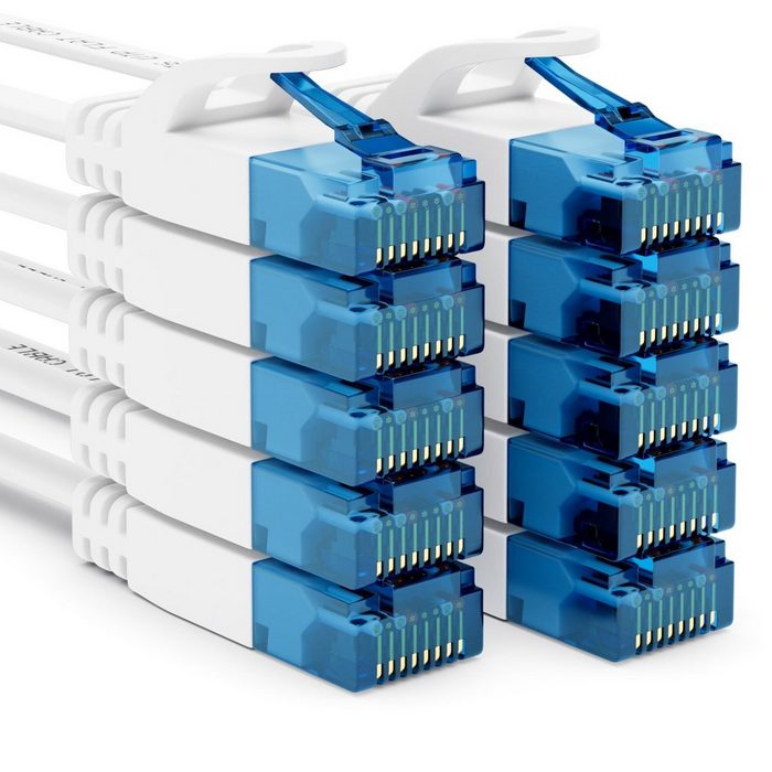 deleyCON 10x 1m CAT6 Flaches Netzwerkkabel 1 5mm Flachbandkabel U-UTP RJ45 Weiß LAN-Kabel