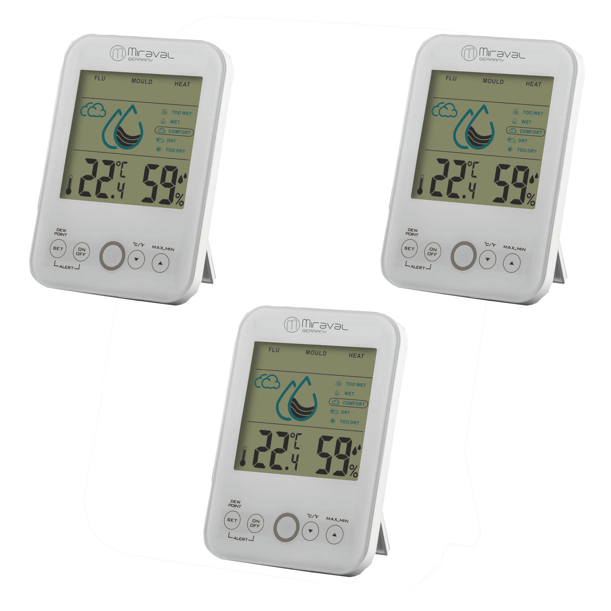 Miraval Klimamesser 3x Miraval Raumklimastation Schimmelwarner, Lüftungsemp günstig online kaufen