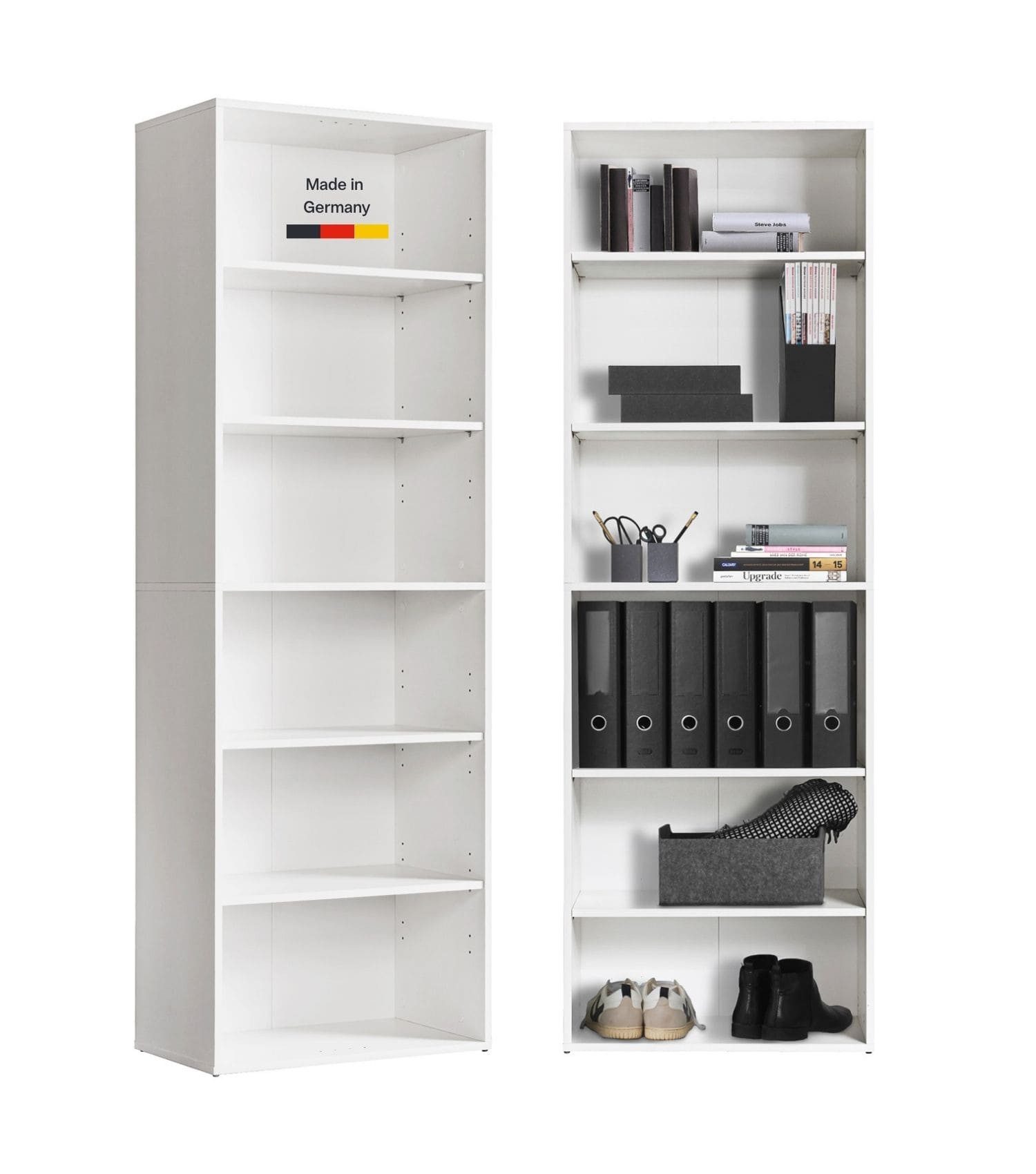 mokebo Bücherregal Der Bücherwurm, 60x180x34,5 cm, in Weiß, Made in Germany, Holzregal, Bücherregal oder Standregal in Weiß