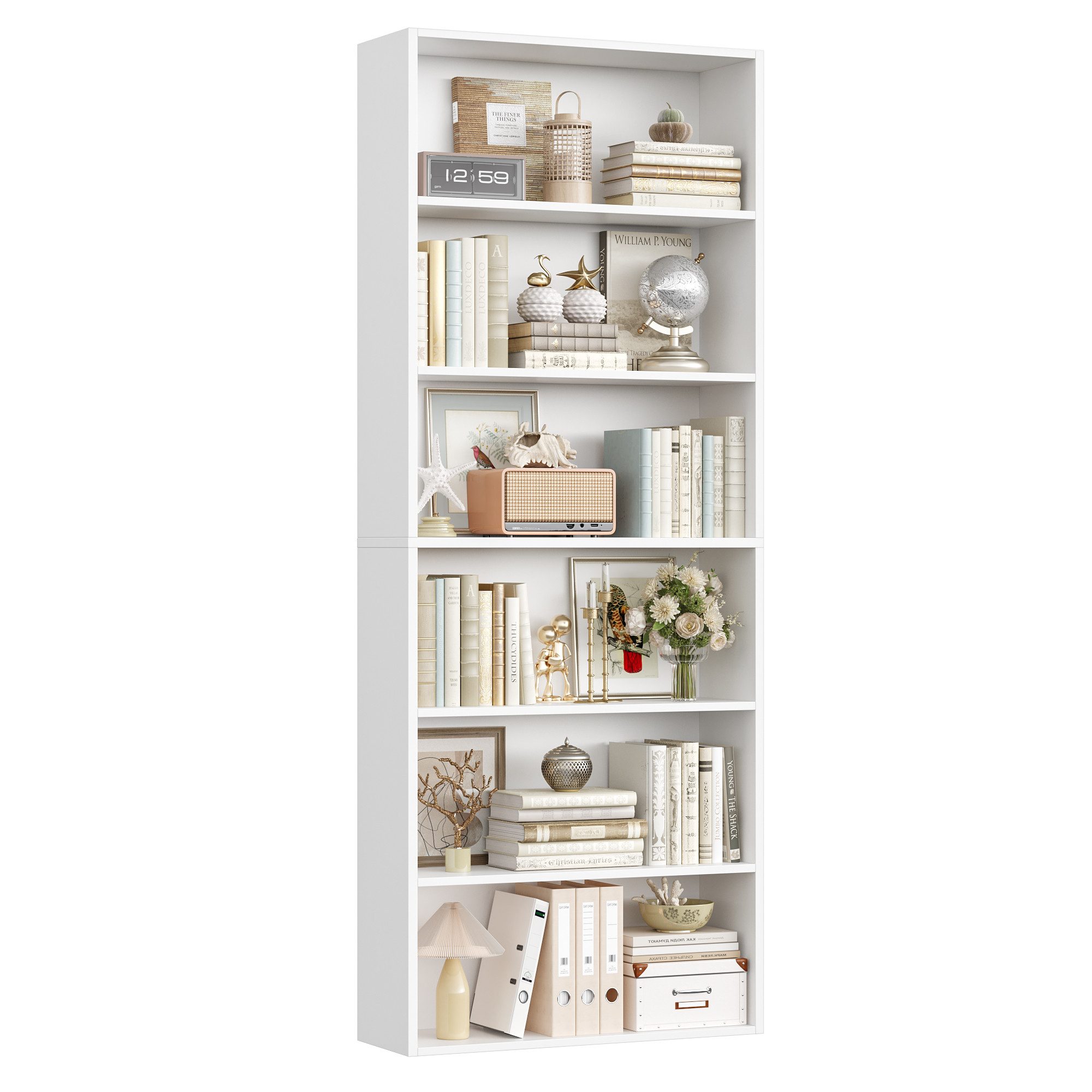 Homfa Bücherregal, 180cm Standregal Büroregal Raumteiler mit 6 Fächern Weiß