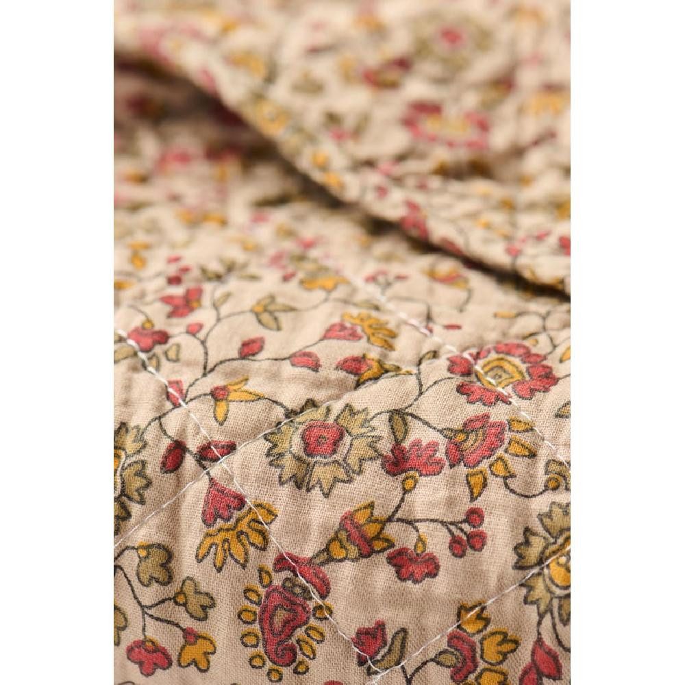 Wohndecke Ib Laursen Quilt Decke Tagesdecke mit Blumenranken Braun Rot Oran günstig online kaufen