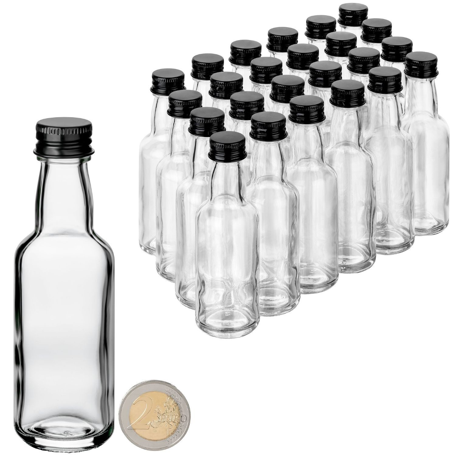 Vorratsglas 24x kleine Flaschen zum Befüllen 50ml für Ingwer Shot, Schnaps, Likör