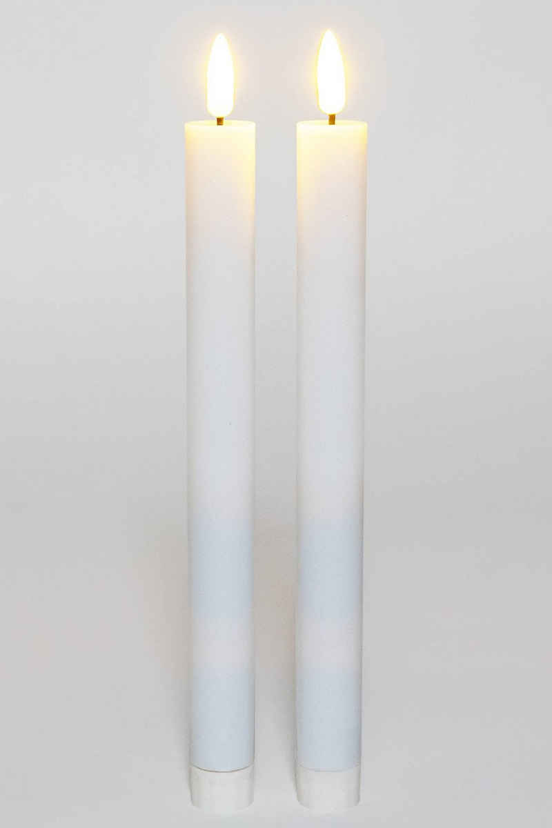Coen Bakker Deco BV LED-Kerze (Set, 2-tlg), Stabkerzen weiß 2 Stück 6/18h Timer 25cm Kunststoff