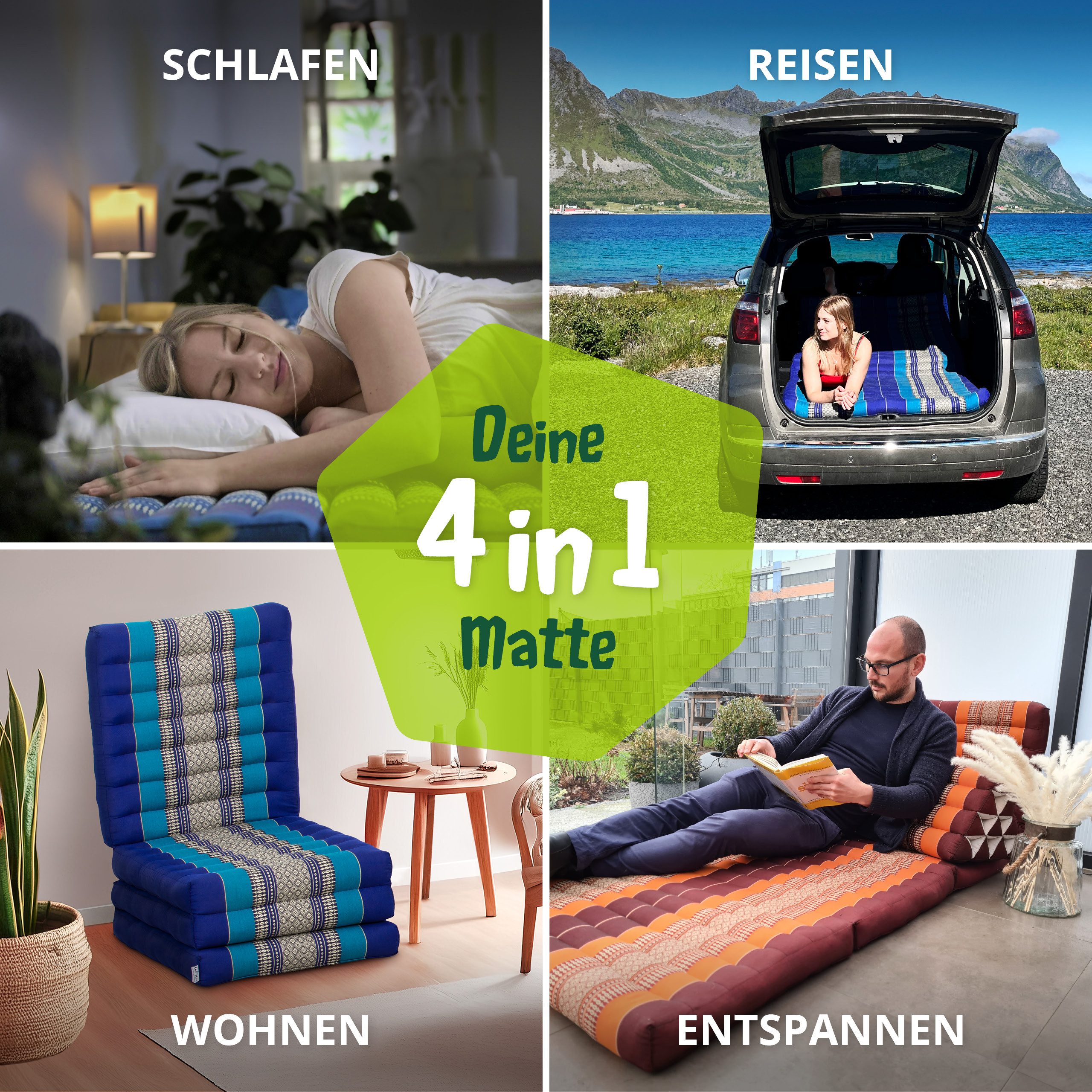 Klappmatratze 50 cm breit (Classic) - 200x50x8cm - Faltmatratze, livasia, 8 cm hoch, Kapok, vegan, handgefertigt