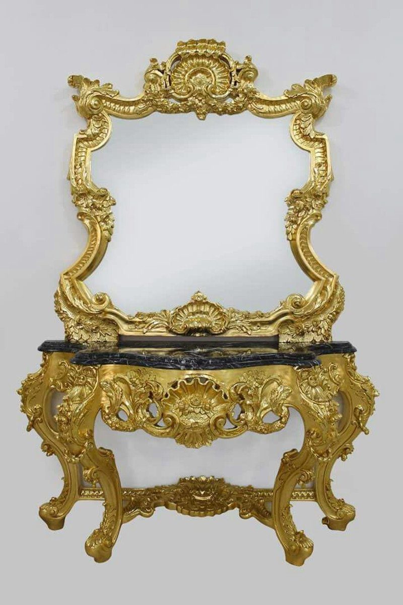 Casa Padrino Barockspiegel Barock Spiegelkonsole mit Marmorplatte Gold Schwarz 120 x H. 220 cm