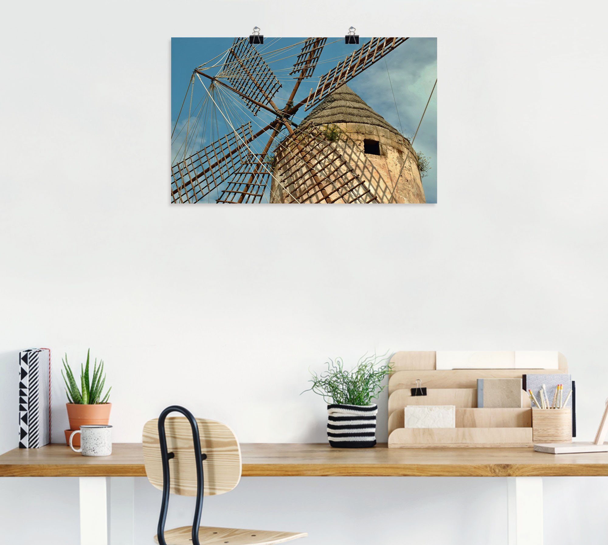 auf Größen als - Poster Artland oder versch. Windmuehle Spanien, Leinwandbild, in Wandaufkleber Wandbild Gebäude Alubild, (1 Mallorca St),