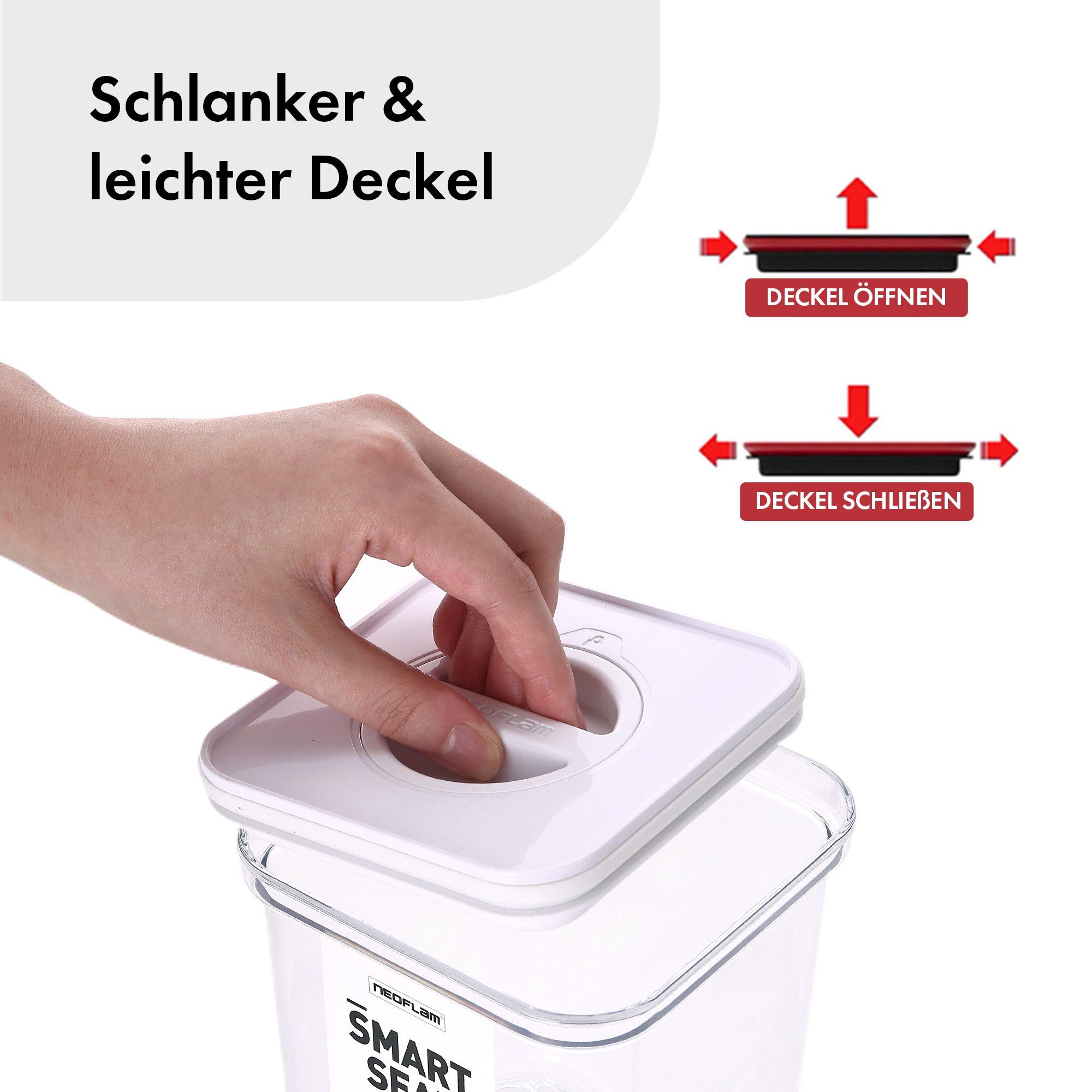 NEOFLAM® Vorratsdose Smart Seal Vorratsbehälter Set 4tlg. - Gr. 2x S, 2x M - Weiß, Kunststoff (AS & PP), Silikon, (4-tlg) – Bild 3 von 5
