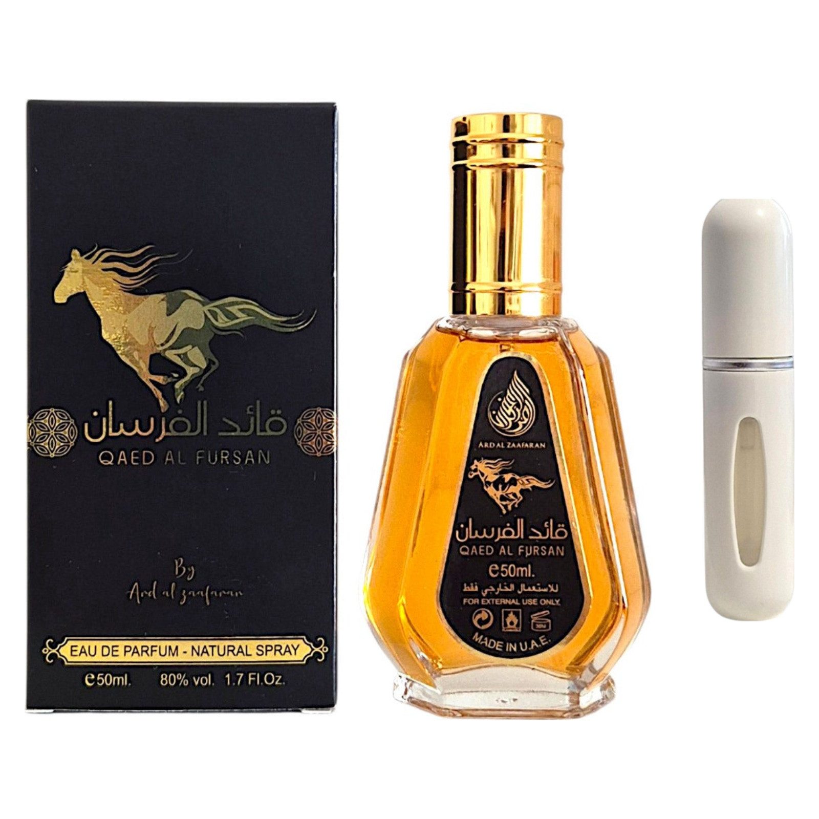 Lattafa Duft-Set Qaed Al Fursan EDP + Parfümzerstäuber (leer)