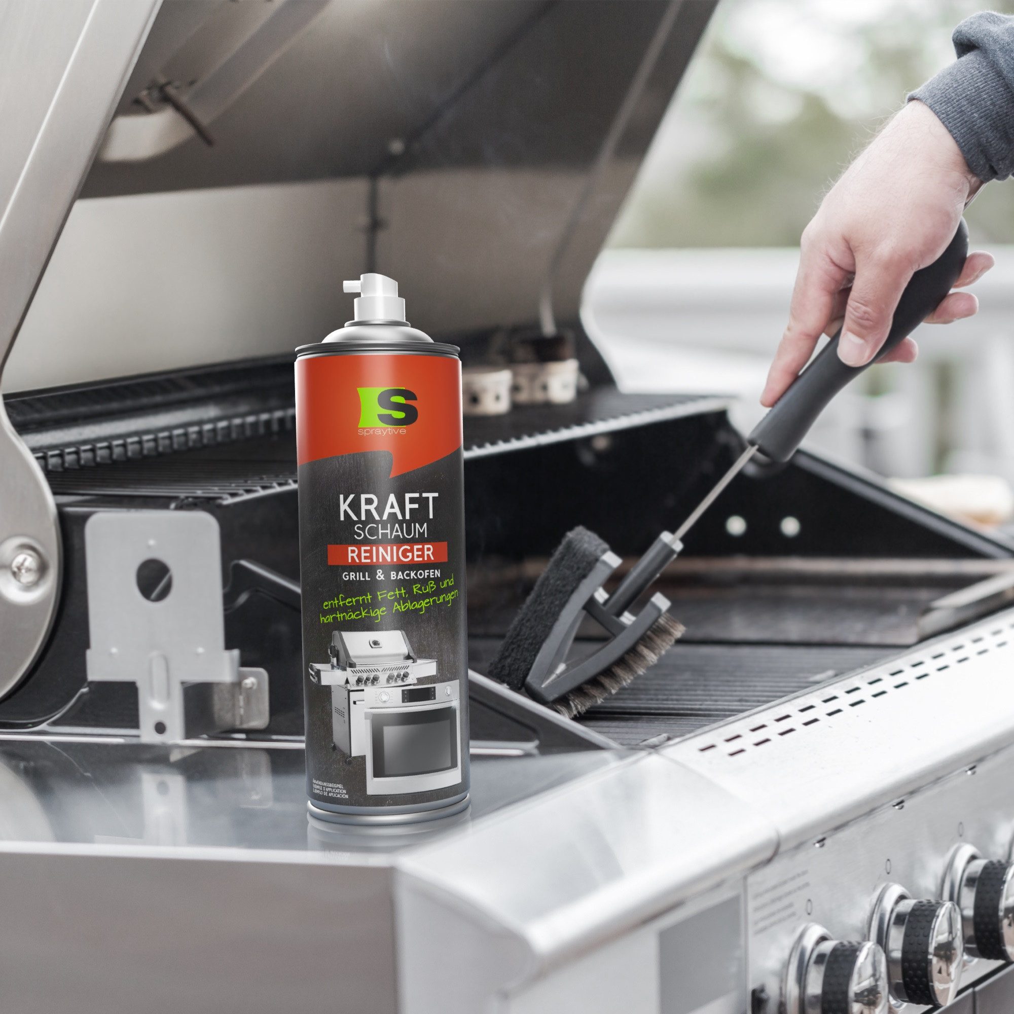 Spraytive 12x 500ml Reinigungsspray Backofen & Grillreiniger – Kraftschaum-Spray Backofenreiniger (Maxi-Set, [- 12x 500ml Made in Germany)
