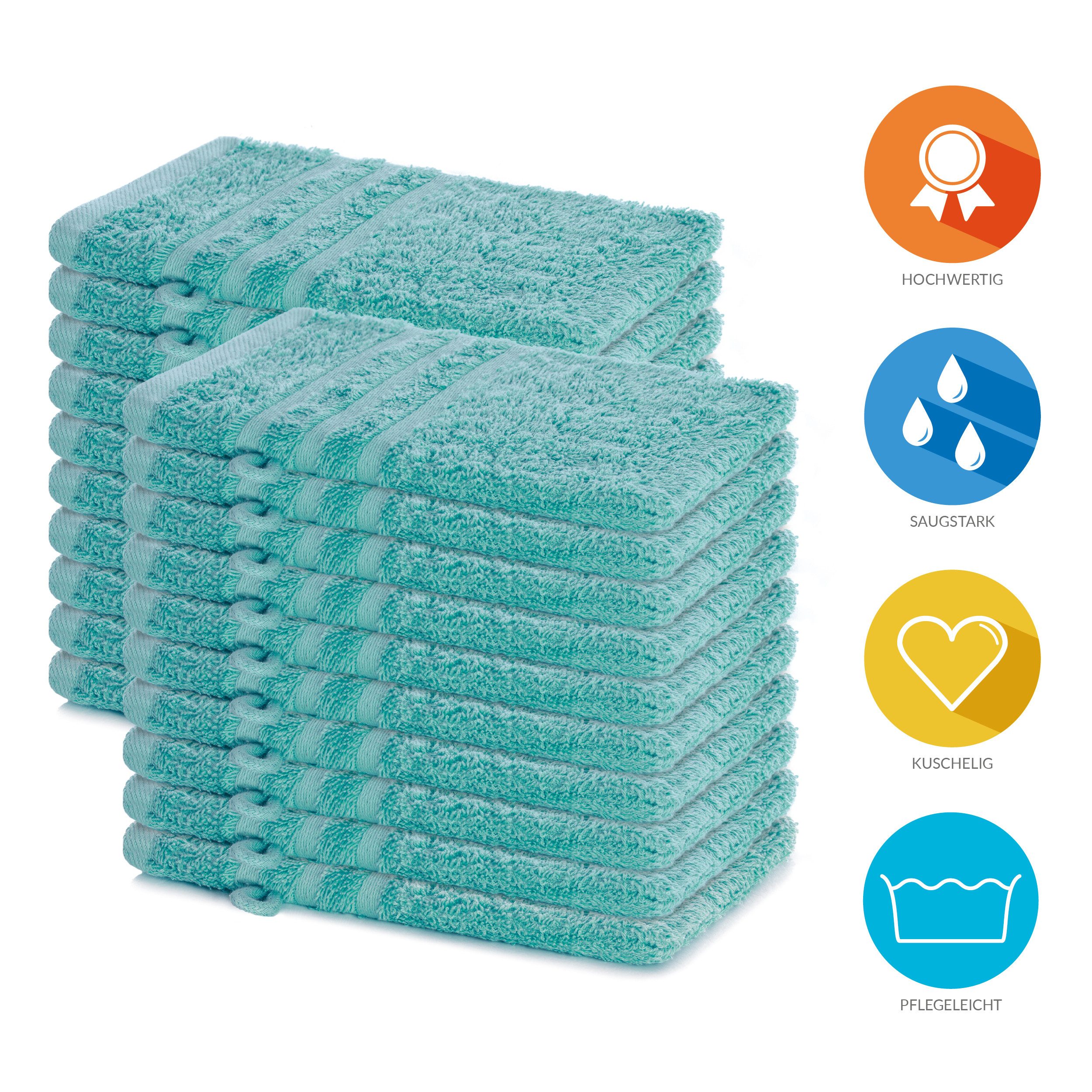 Lavea Waschhandschuh 20er Set Waschhandschuhe, 15 x 21 cm, Elena-Frottierserie, Waschlappen, (20-St), 500 g/m² Frottier, weich & saugstark, pflegeleicht