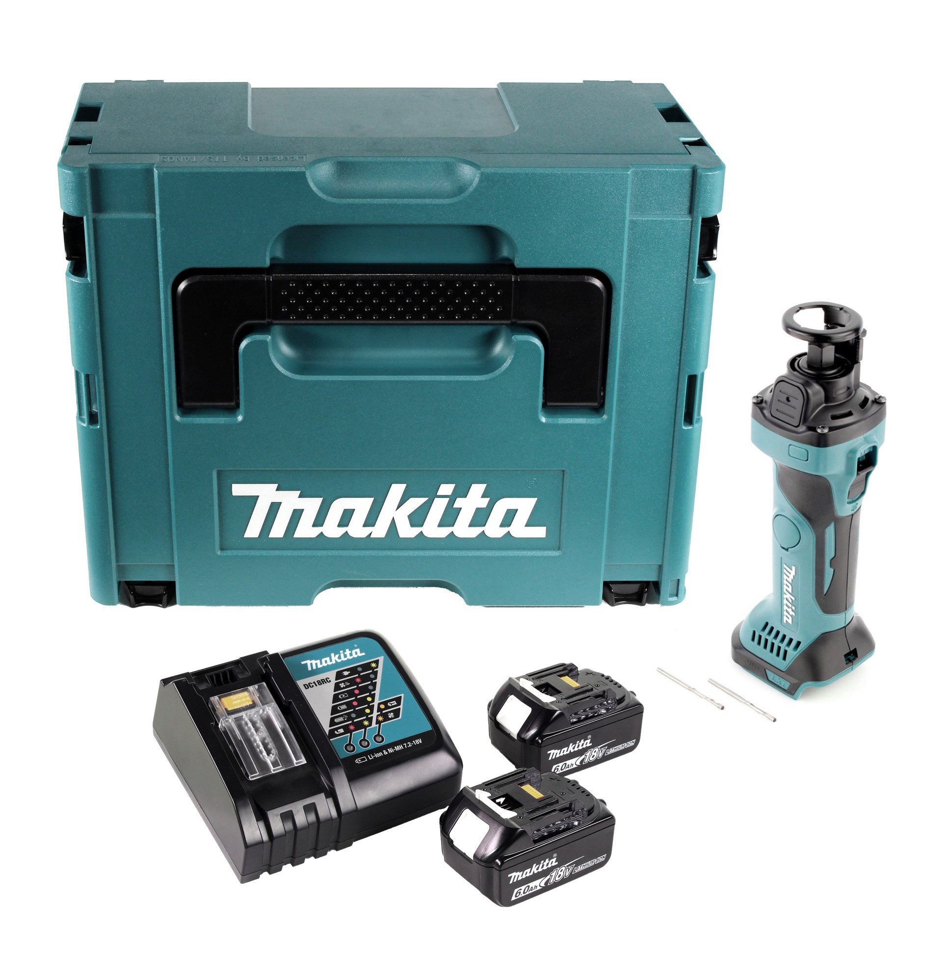 Makita Akku-Universalschere DCO 180 RGJ Akku Rotationsschneider 18 V 30.000 U/min + 2x Akku 6,0