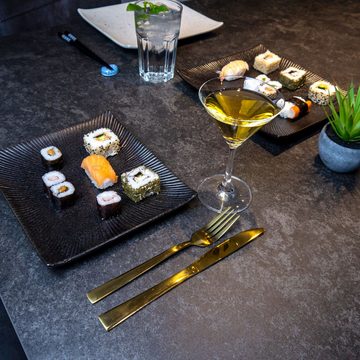 Intirilife Sushiteller, (1 St), Sushi Platte Servier Teller aus Porzellan Schwarz 23 x 20.5 x 2.8 cm