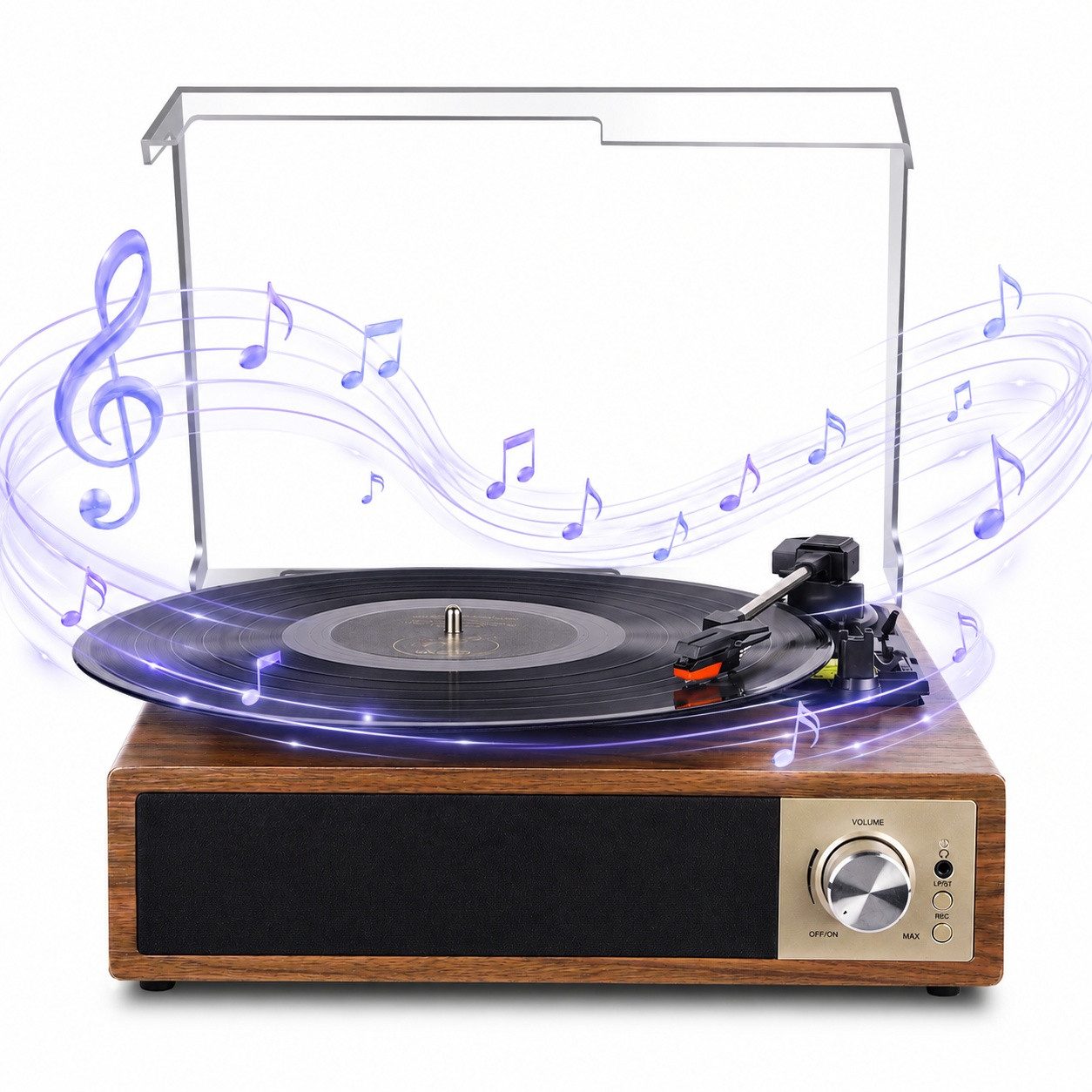 Fofile Bluetooth 5.4 Schallplattenspieler mit 2 Stereo-Lautsprecher 3-Gang Plattenspieler (Vinyl Player, unterstützt Kopfhörer/AUX-Eingang/RCA-Ausgang/USB)