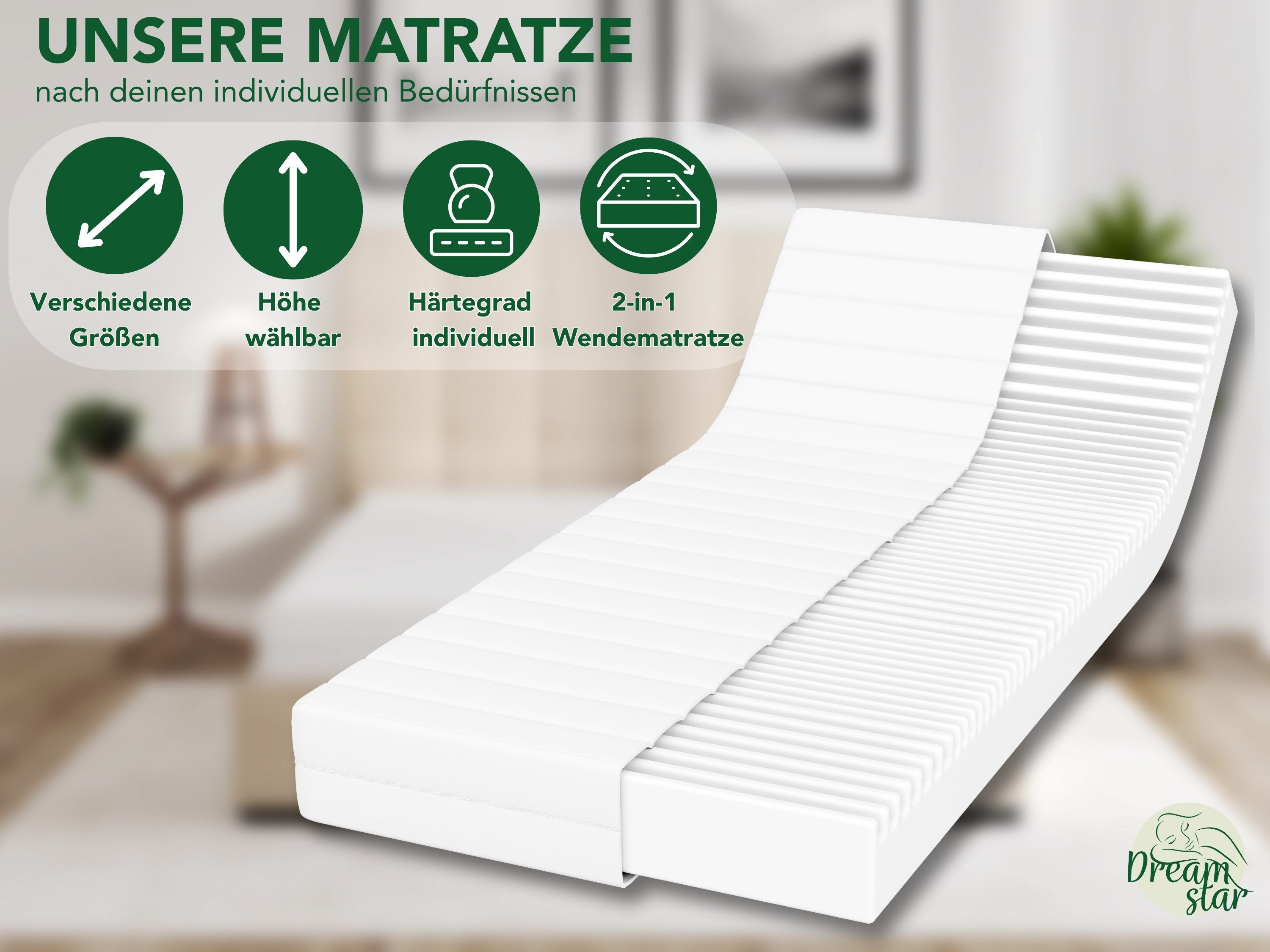 Kaltschaummatratze 7-Zonen Easy Flex - zwei Liegeseiten - 90x200 120x200 140x200 180x200, Dreamstar, verschiedene Größen, Härtegrade und Höhen - ergonomisch, we – Bild 2 von 5