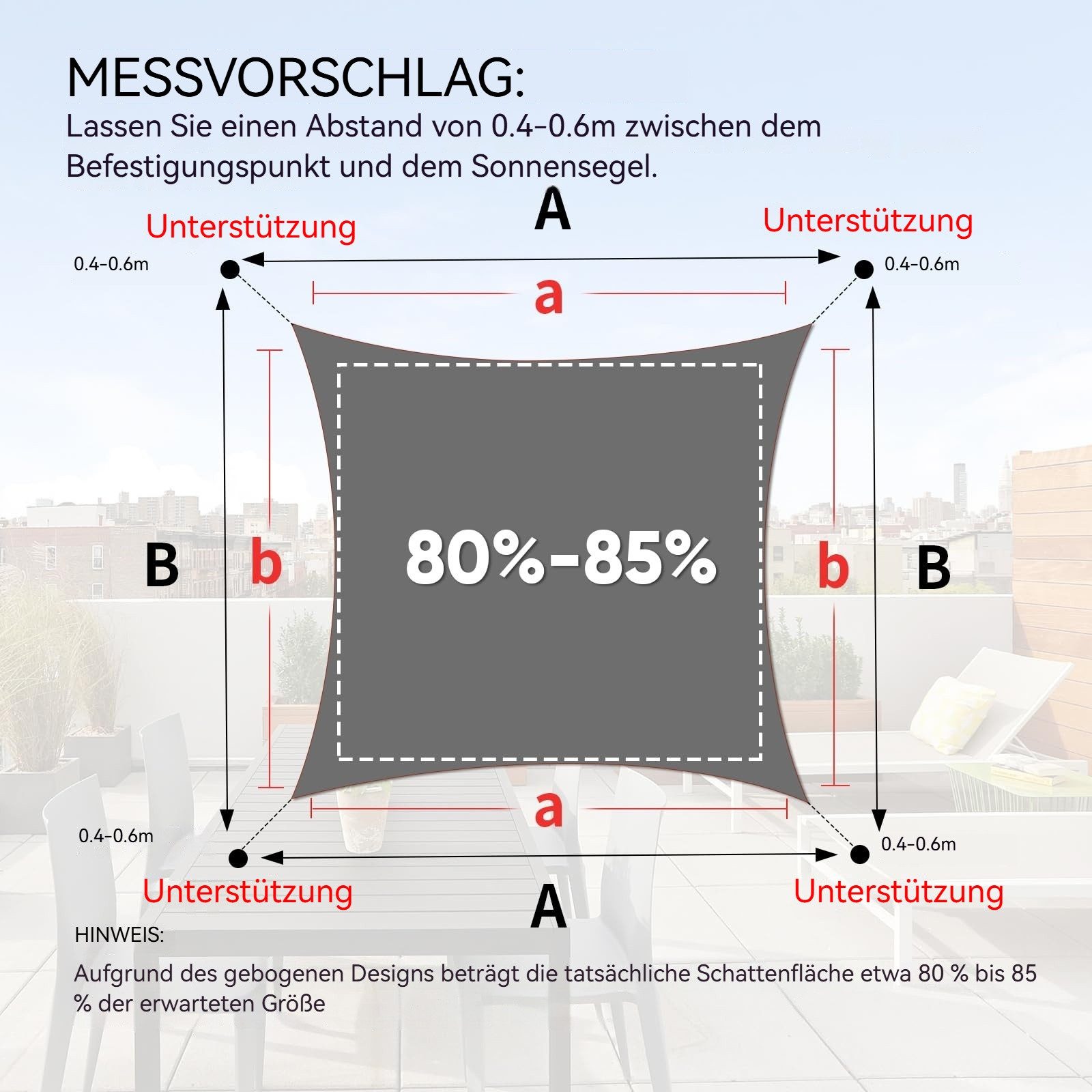 Shade&Beyond Sonnensegel Wasserdichtes Sonnensegel mit Befestigungsseilen für Garten & Balkon – Bild 5 von 5