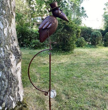 Aubaho Gartenfigur Gartenstecker Beetstecker Wippe Pendel Vogel Metall 152cm rostig Antik