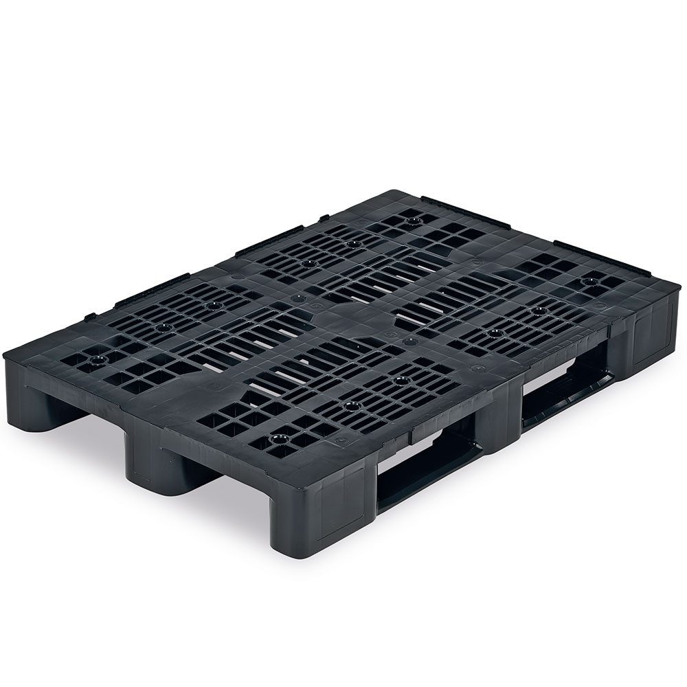 BRB-Lagertechnik Dekopalette Kunststoffpalette mit Rand 1200x800x145 mm, 3 Kufen, durchbrochen, Oberfläche durchbrochen