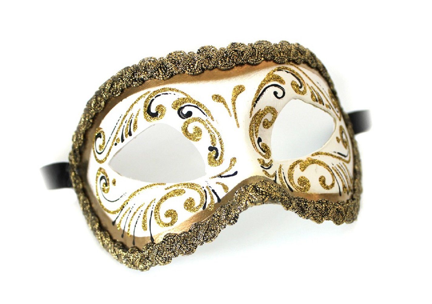 Carta Alta Venetian Masks Verkleidungsmaske Original Venezianische Maske Damen Colombina Decor Era Gold Weiss, Hergestellt in Venedig