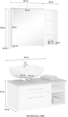 HELD MÖBEL Badmöbel-Set Davos, (3-St), mit LED-Beleuchtung, Hängeschrank und Waschbeckenunterschrank