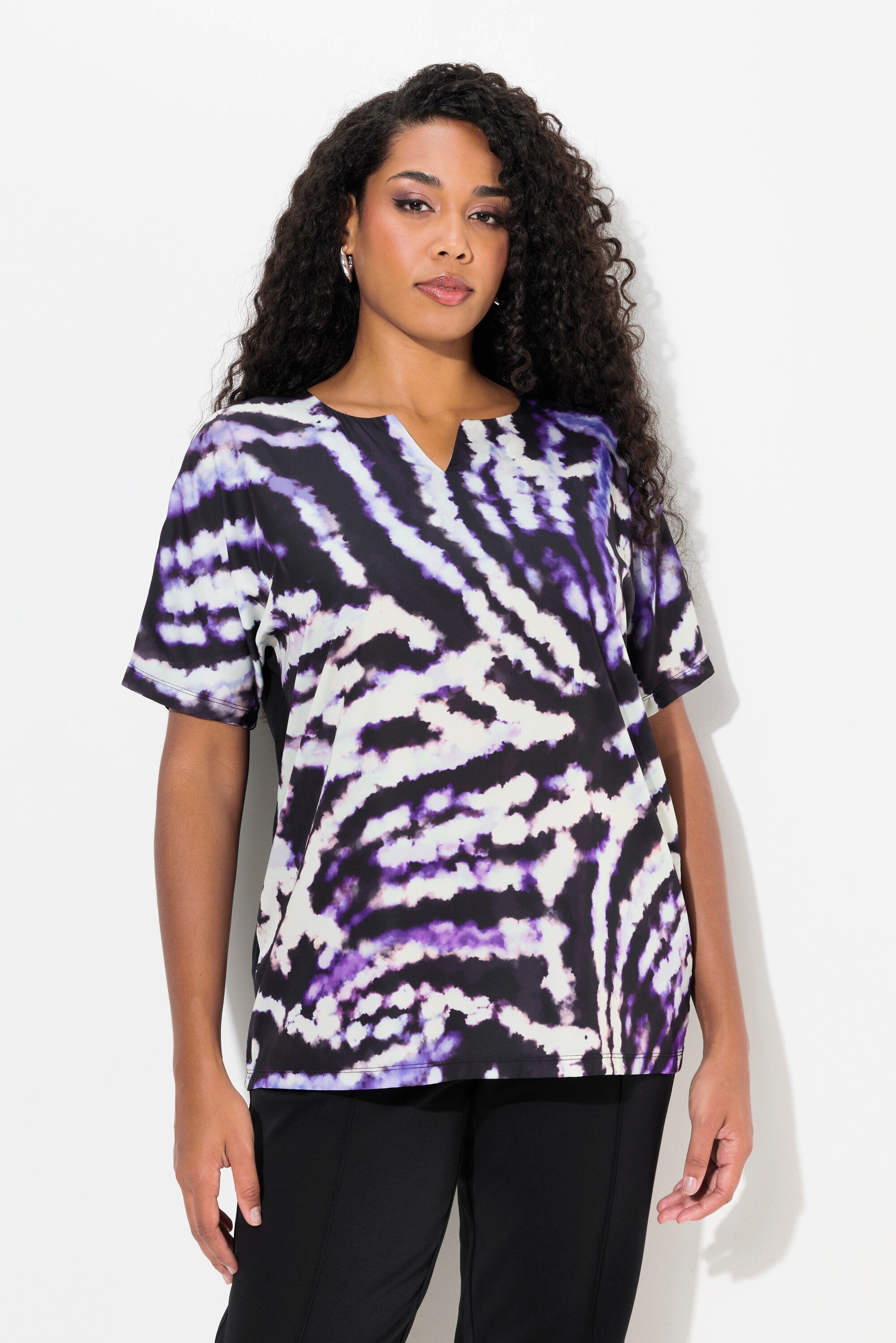 Ulla Popken T-Shirt Blusenshirt Batikmuster Tunika-Ausschnitt günstig online kaufen