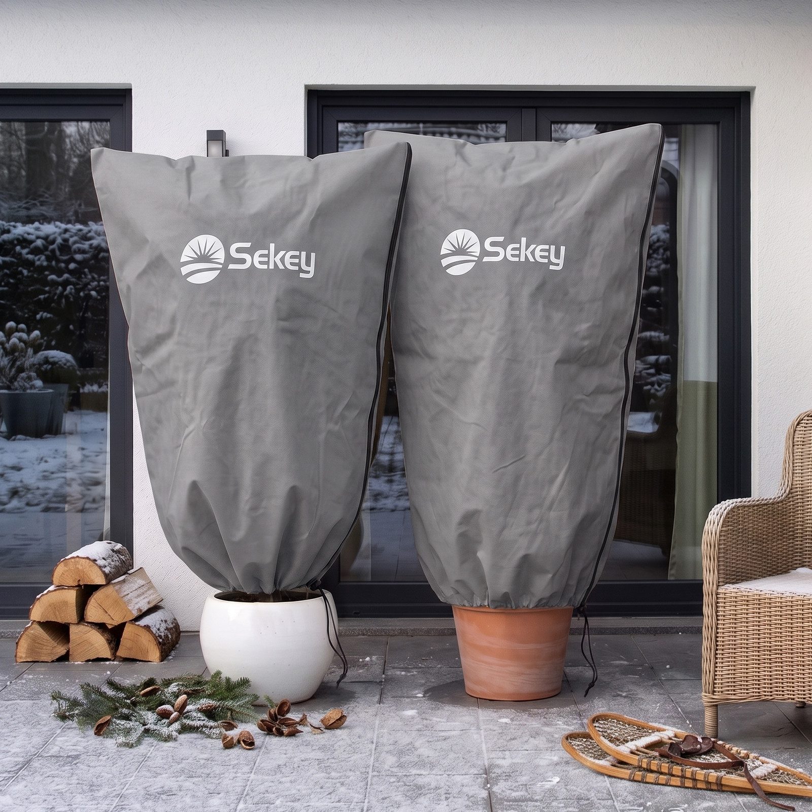 Sekey Winterschutzhaube Winterschutz Frostschutz für Kübelpflanzen mit Reißverschluss Zugband (2-St), 60 x 80cm, Für Kübelpflanzen und Sträucher – Garten, Balko – Bild 2 von 5