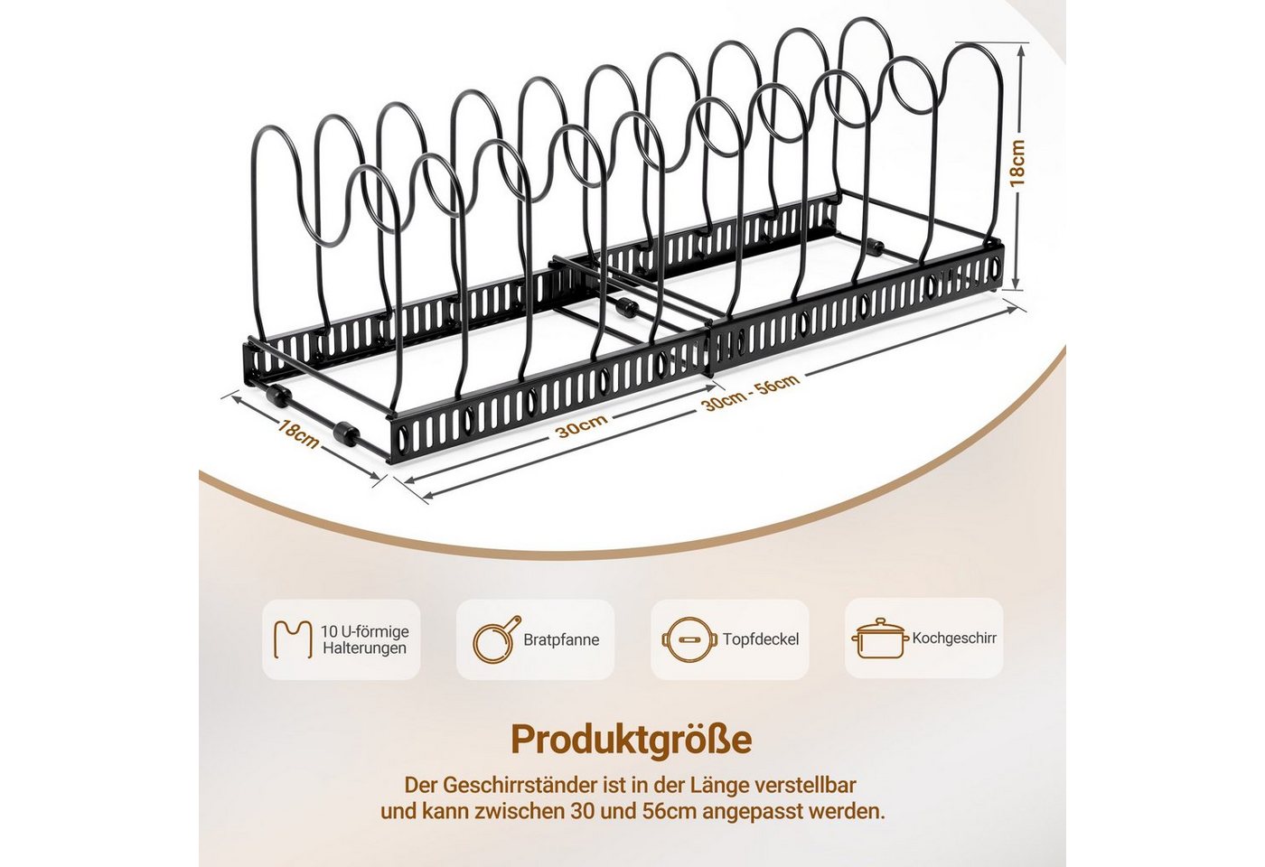 Thumbnail - Yorbay Geschirrständer Erweiterbarer Topfdeckelhalter, Teleskopregal, Pfannenhalter Pfannen Organizer für Topfdeckel und...